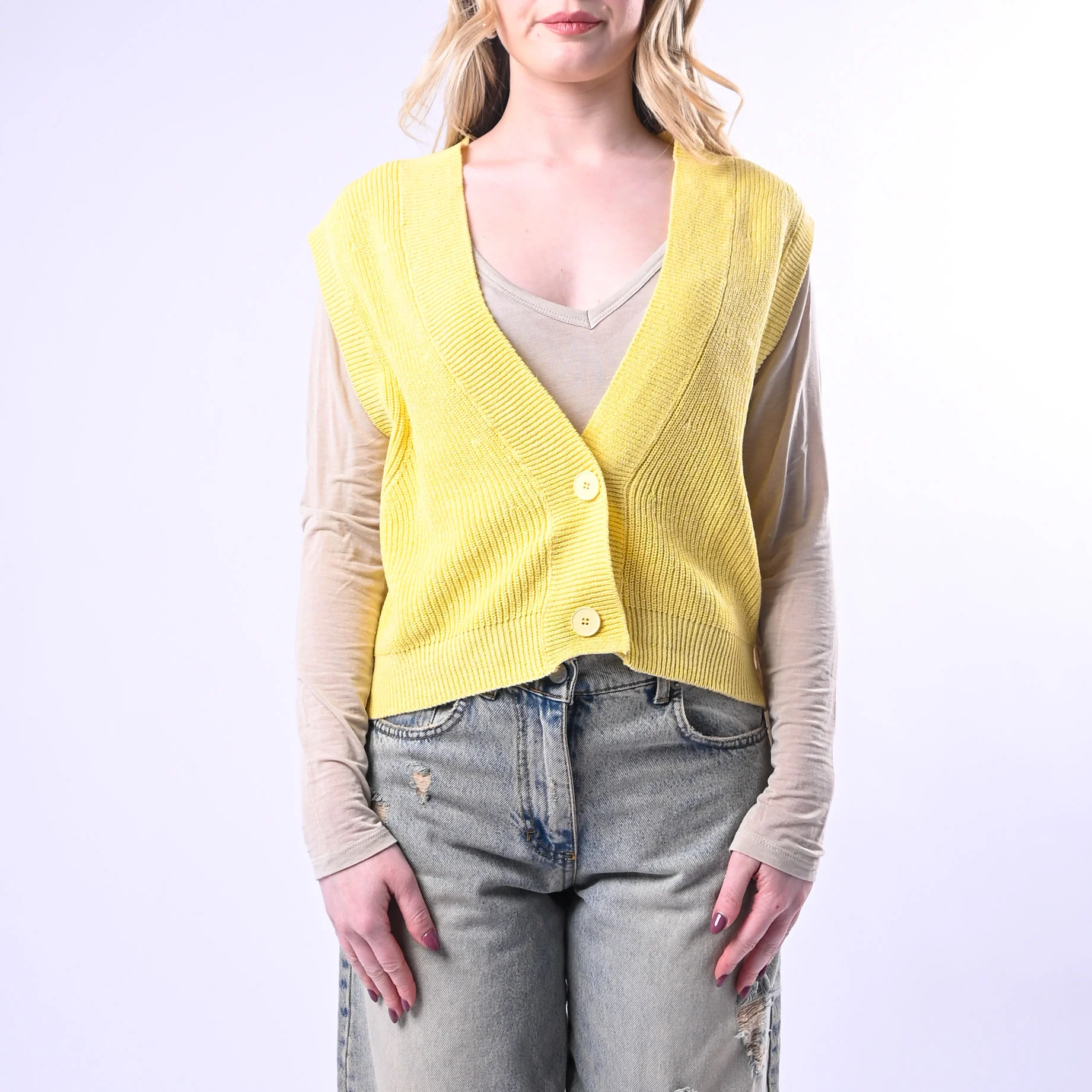 VICOLO - GILET IN MAGLIA COSTA INGLESE ART.7AB7070 - GIALLO - Image 2
