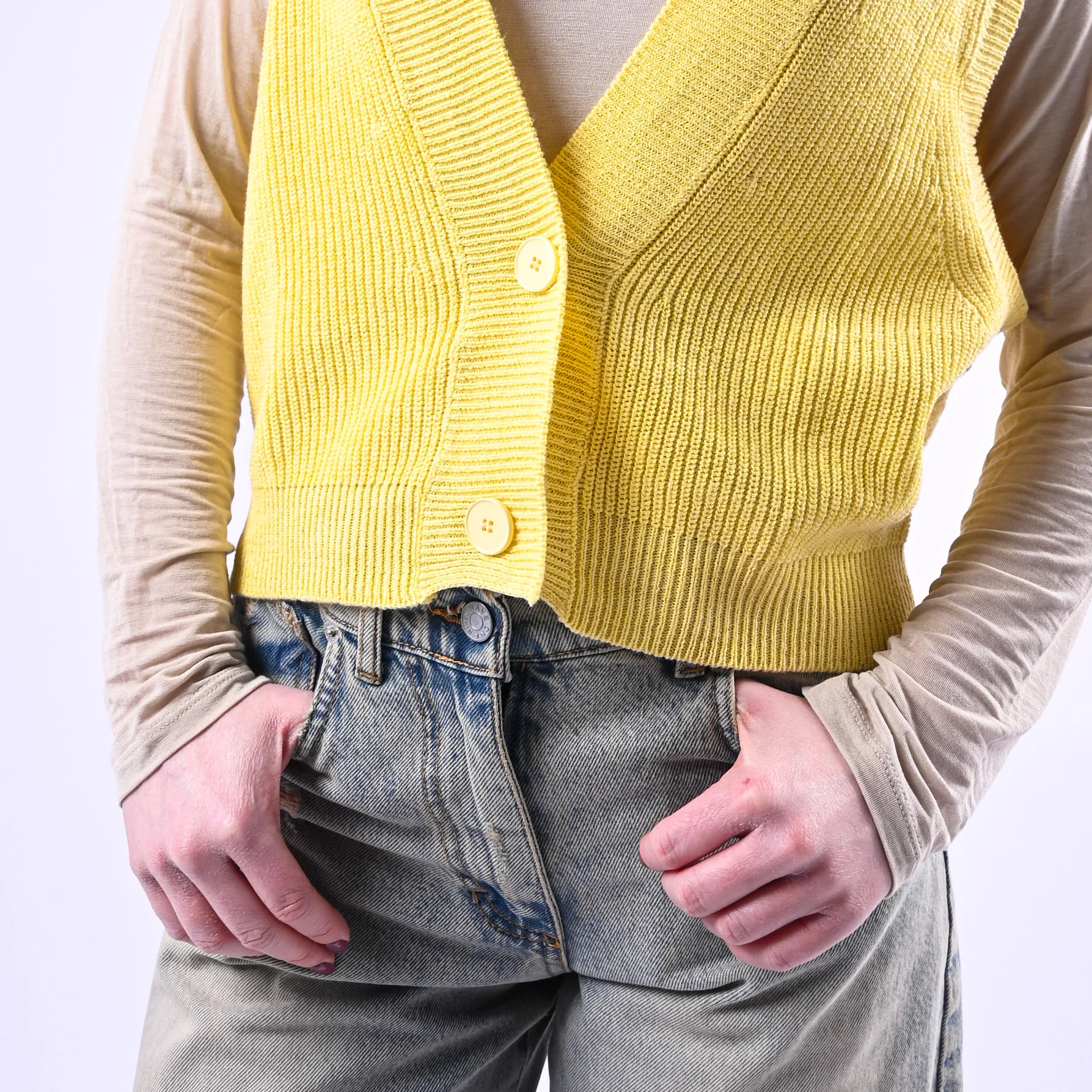 VICOLO - GILET IN MAGLIA COSTA INGLESE ART.7AB7070 - GIALLO - Image 4