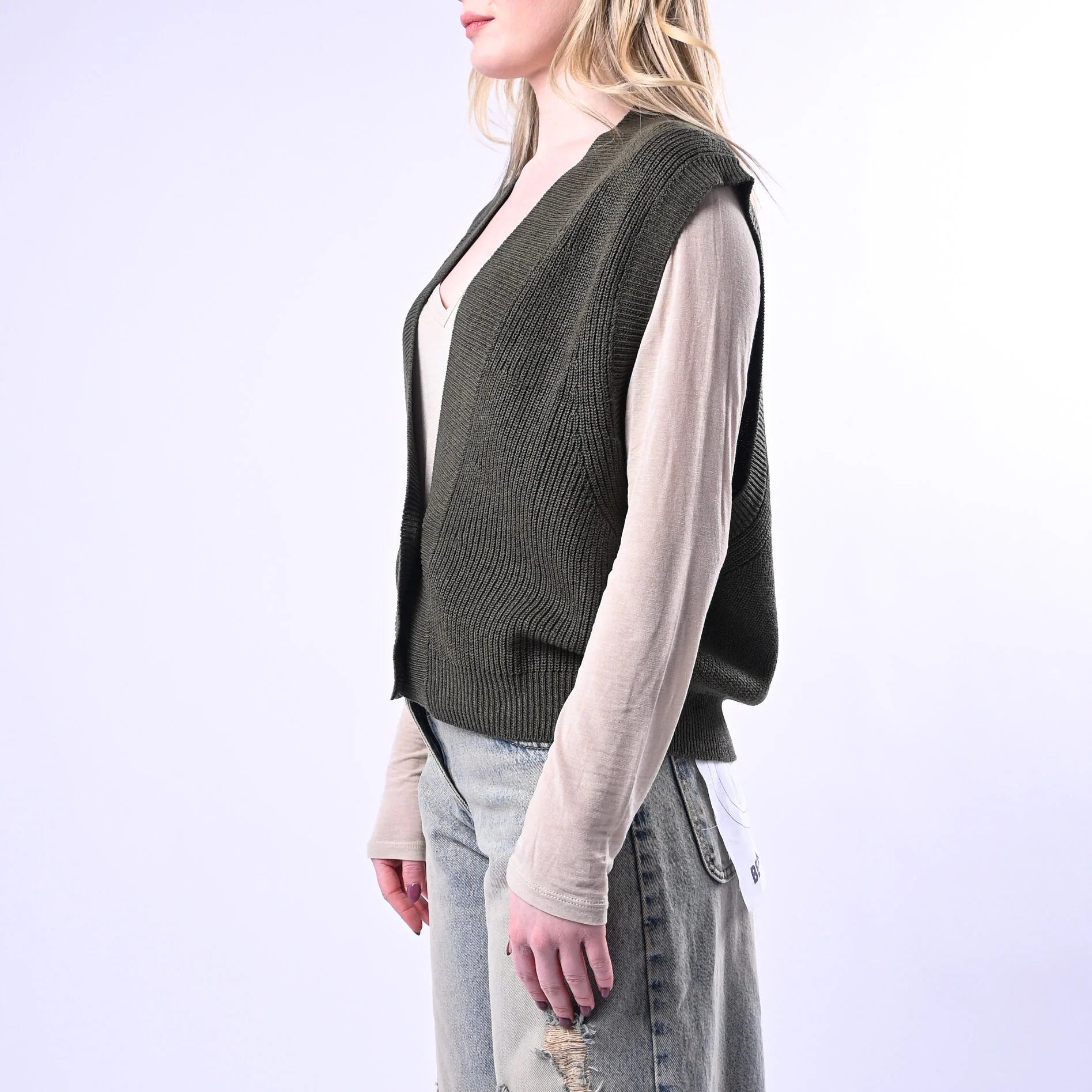VICOLO - GILET IN MAGLIA COSTA INGLESE ART.7AB7070 - MILITARE - Image 3