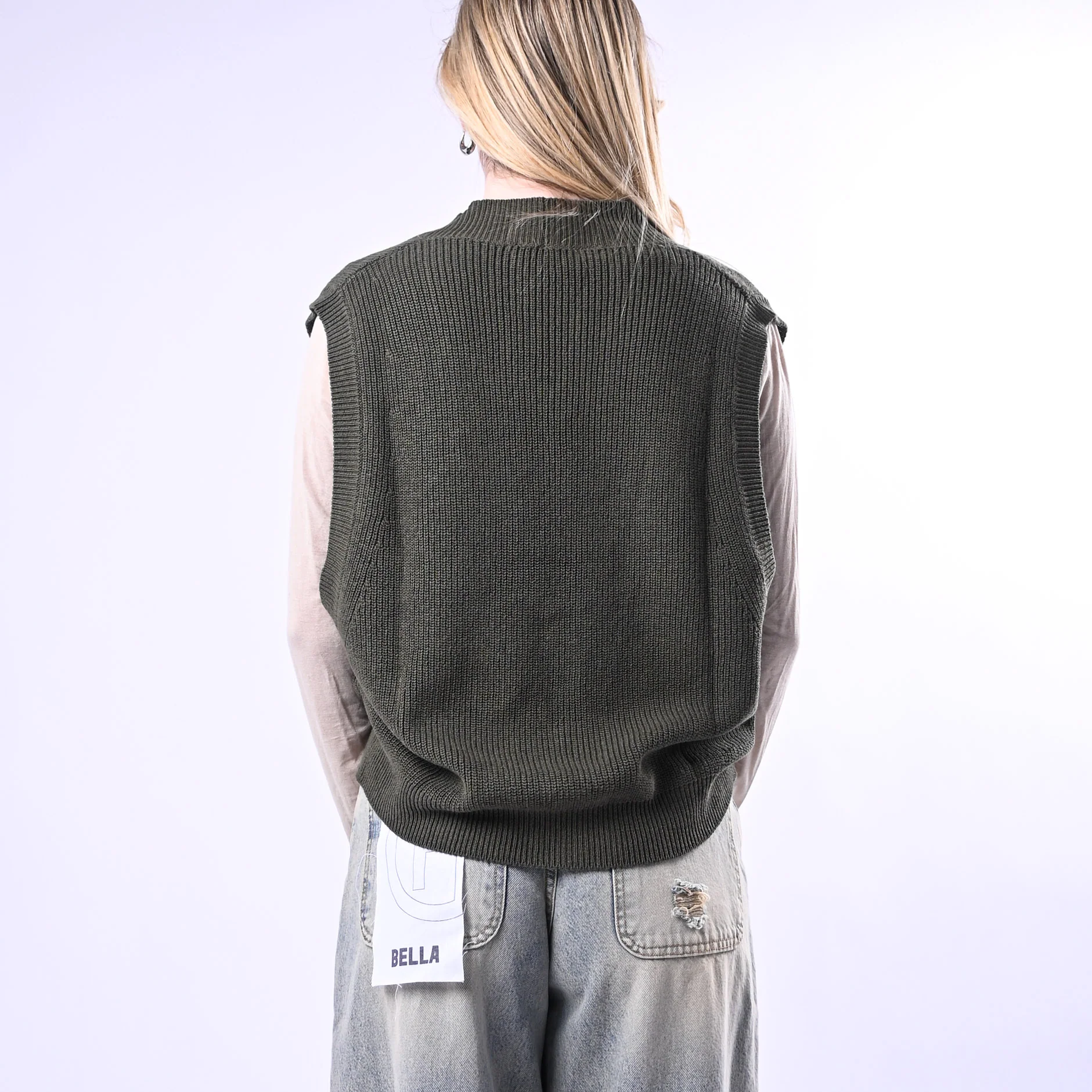 VICOLO - GILET IN MAGLIA COSTA INGLESE ART.7AB7070 - MILITARE - Image 4