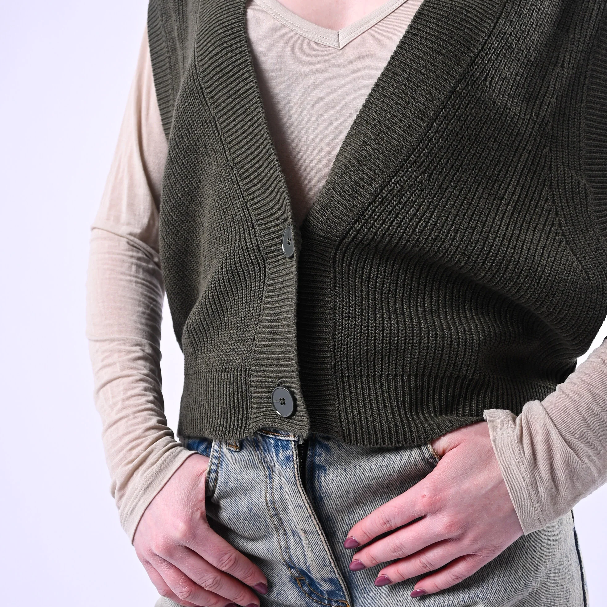 VICOLO - GILET IN MAGLIA COSTA INGLESE ART.7AB7070 - MILITARE - Image 5