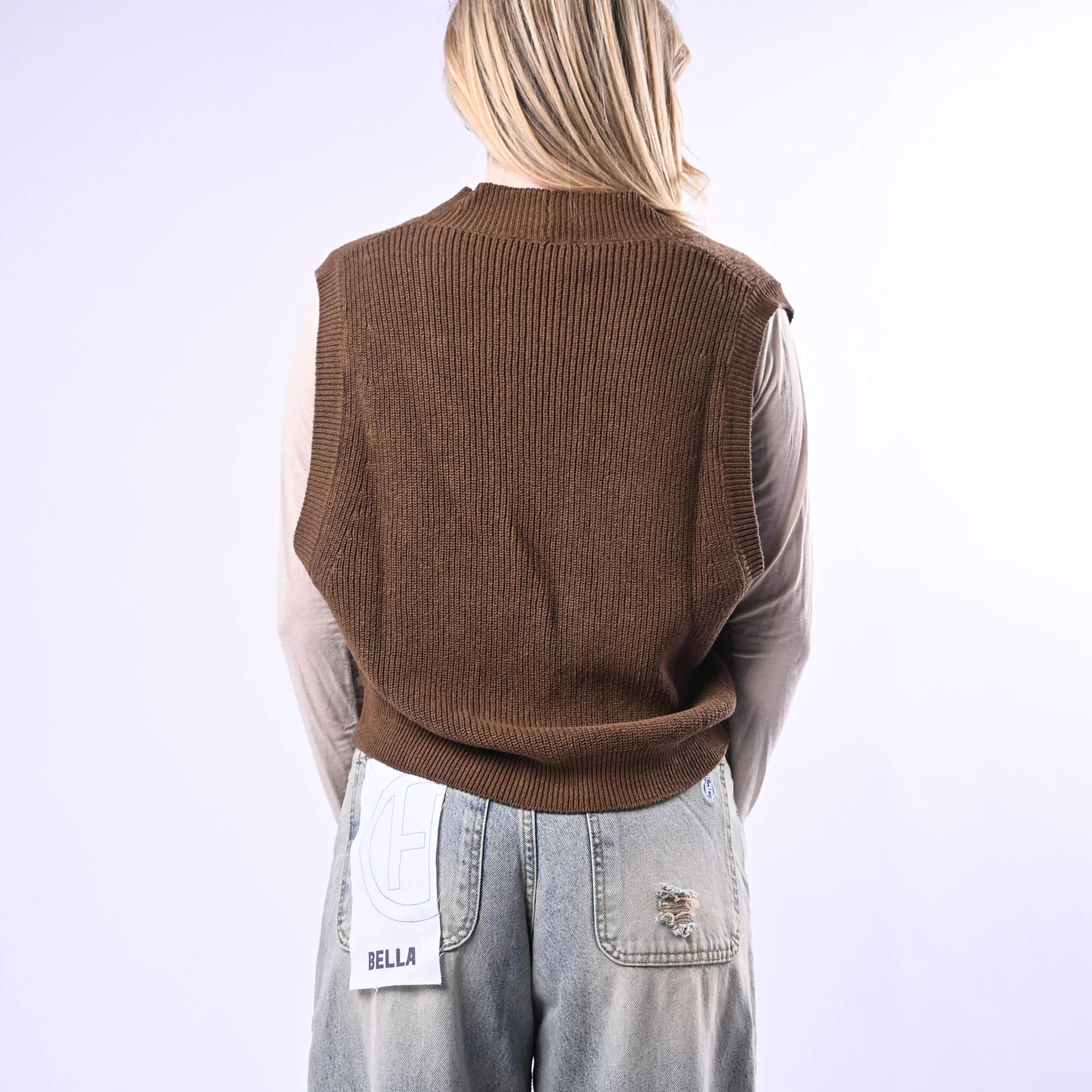VICOLO - GILET IN MAGLIA COSTA INGLESE ART.7AB7070 - NOCCIOLA - Image 4