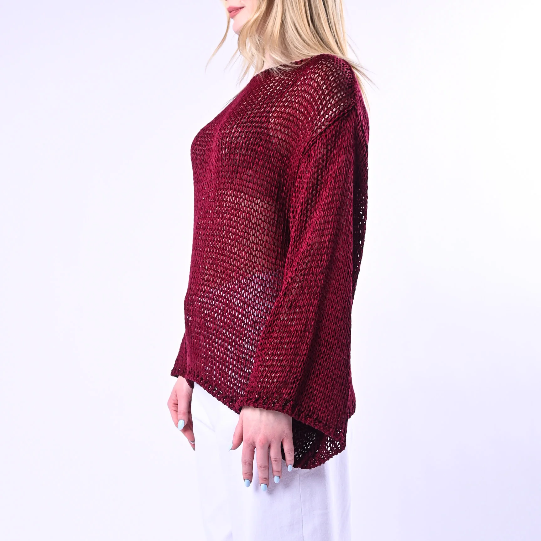 VICOLO - MAGLIA A SCATOLA IN FETTUCCIA ART.3AB3026/B - BORDEAUX - Image 3