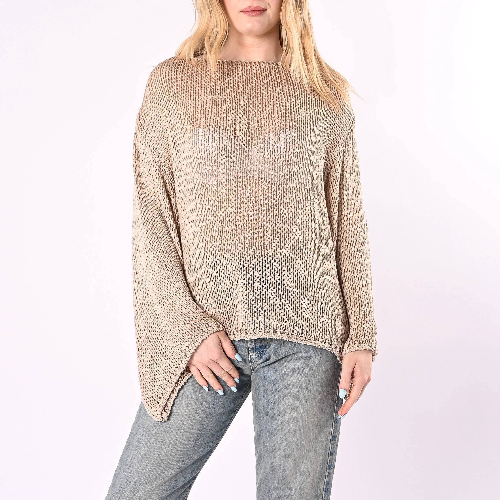 VICOLO - MAGLIA A SCATOLA IN FETTUCCIA ART.3AB3026/BE - BEIGE
