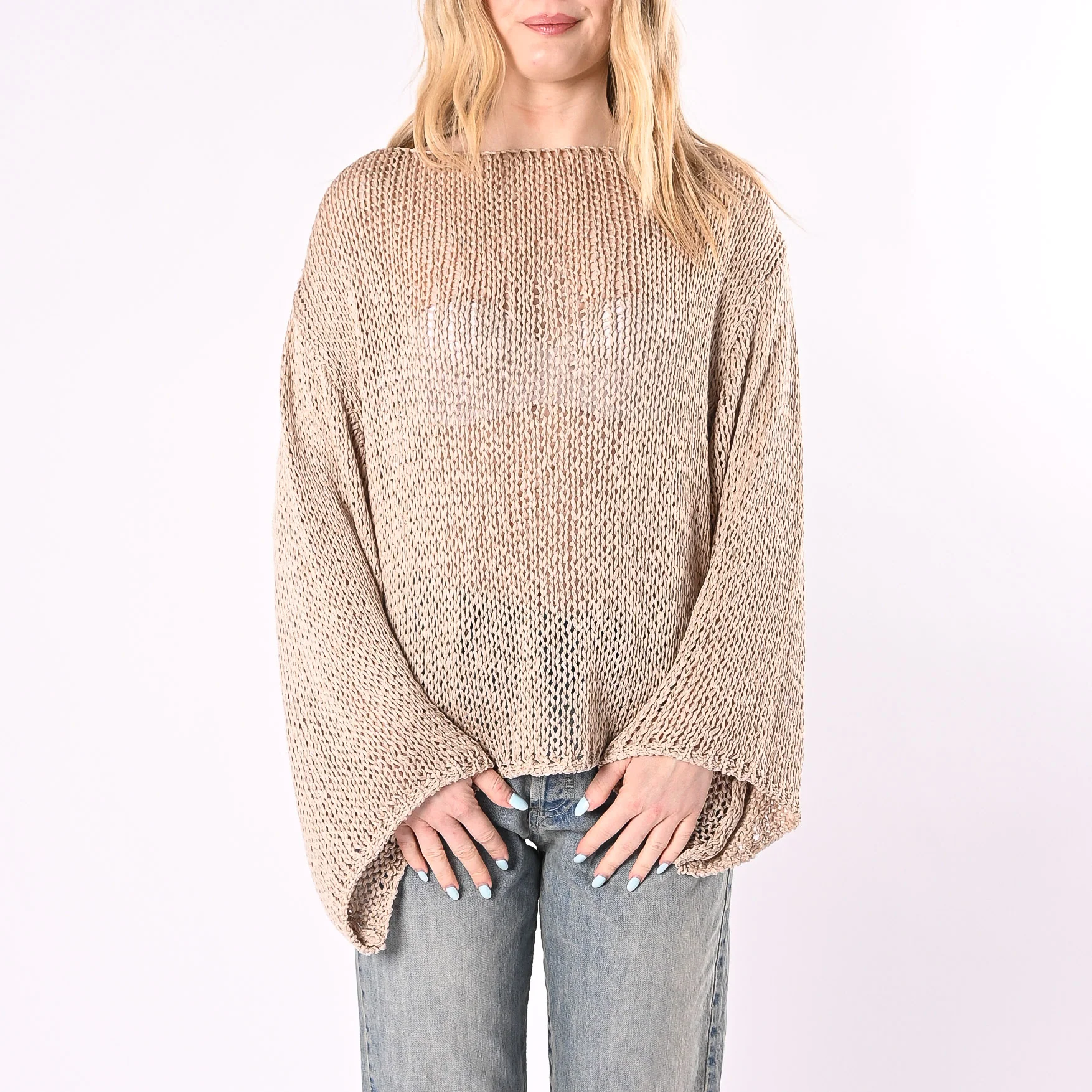 VICOLO - MAGLIA A SCATOLA IN FETTUCCIA ART.3AB3026/BE - BEIGE - Image 2
