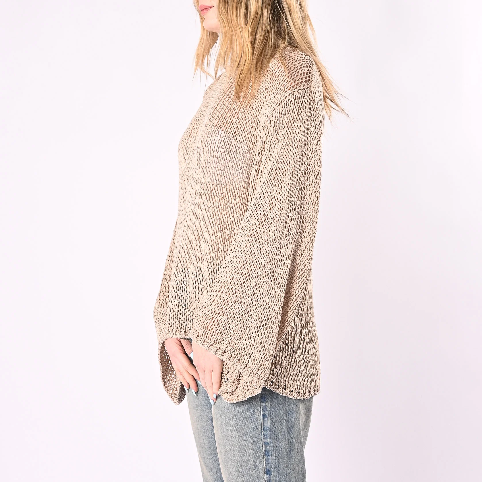 VICOLO - MAGLIA A SCATOLA IN FETTUCCIA ART.3AB3026/BE - BEIGE - Image 3