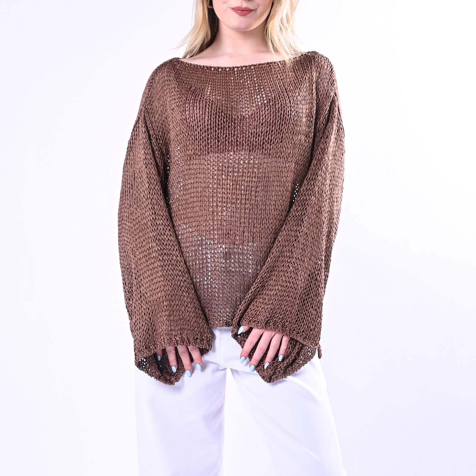 VICOLO - MAGLIA A SCATOLA IN FETTUCCIA ART.3AB3026/M - MORO
