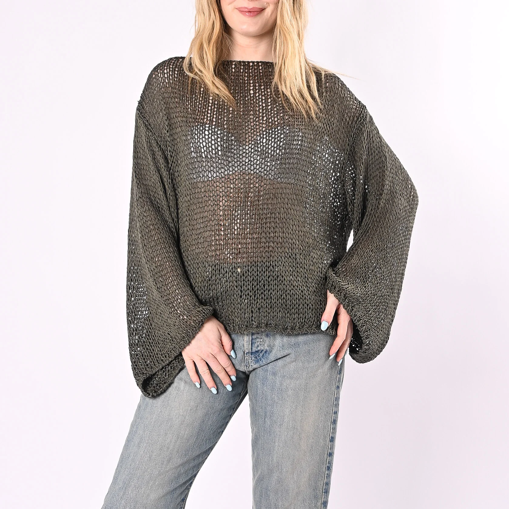VICOLO - MAGLIA A SCATOLA IN FETTUCCIA ART.3AB3026/MI - MILITARE