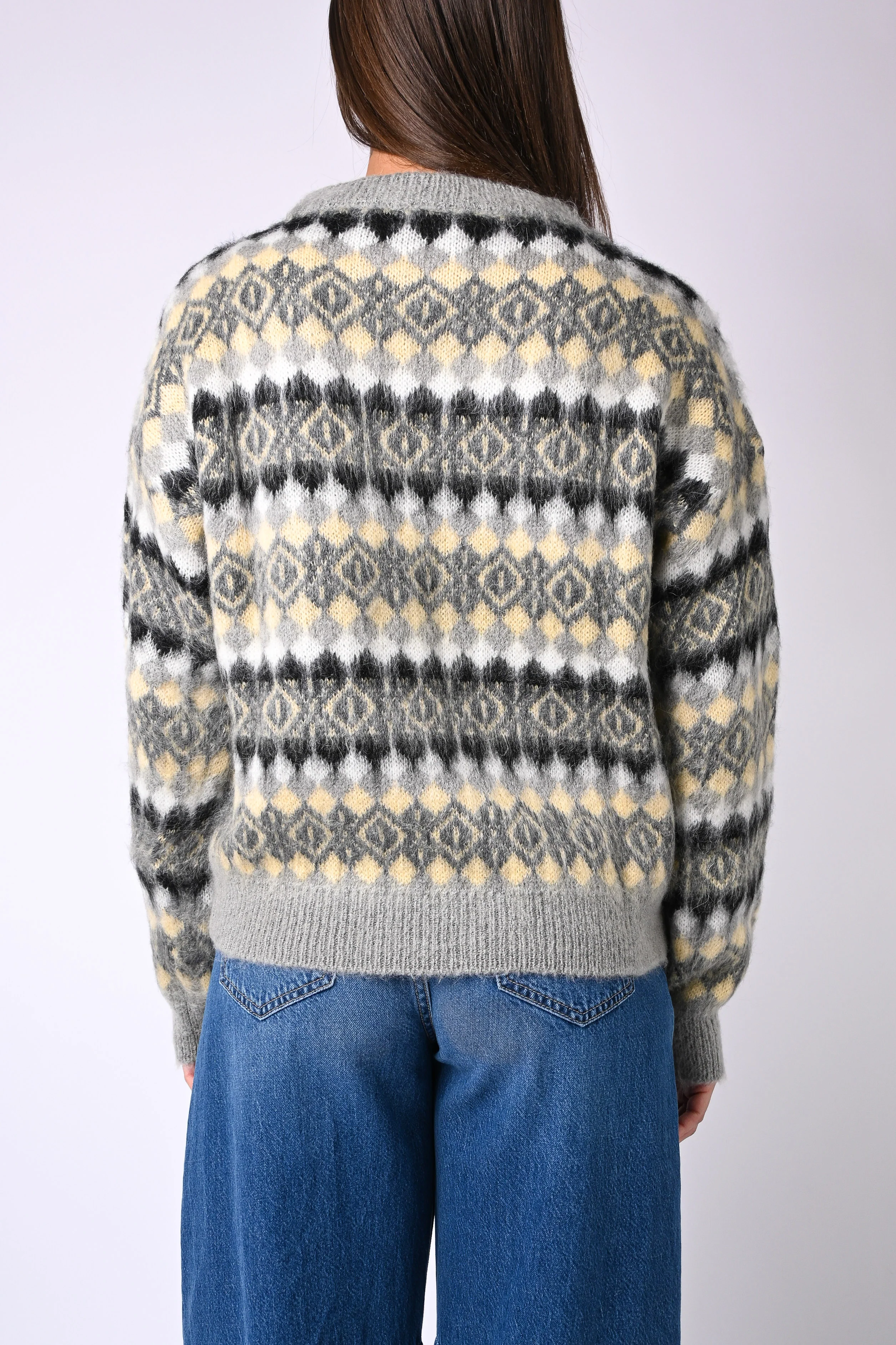 VICOLO - MAGLIA MOHAIR JACQUARD ART.55212F - PERLA/GIALLO - Image 4