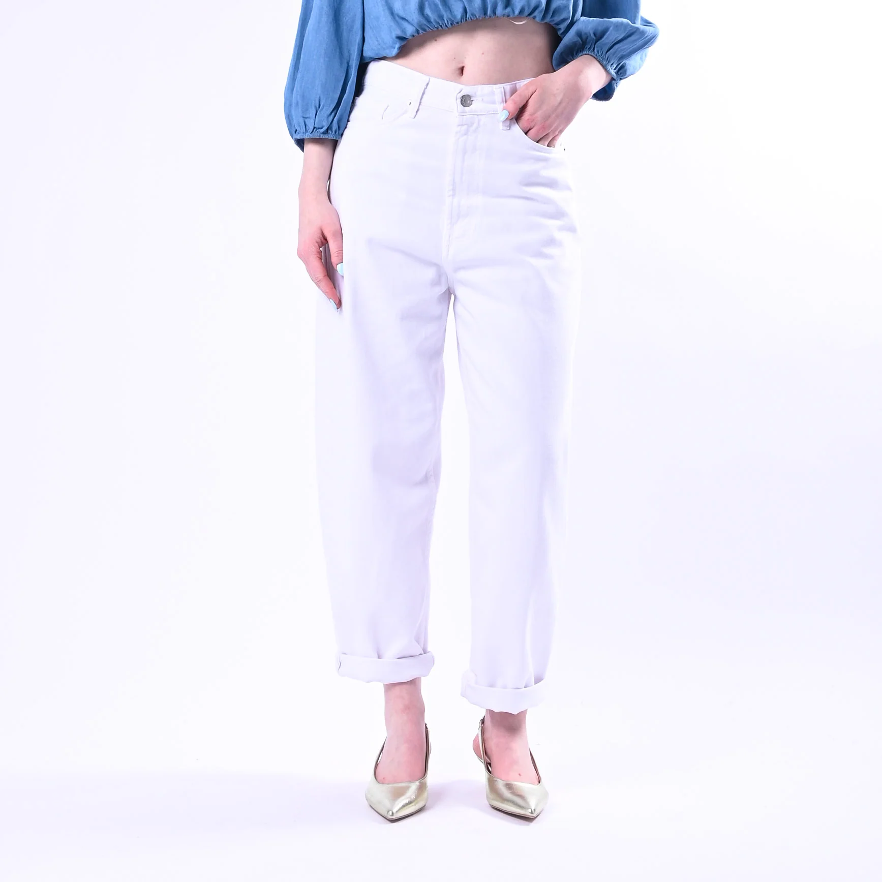 VICOLO - PANTALONE LAILA BULL DENIM RELAXED FIT ART.DAB5225/B - BIANCO