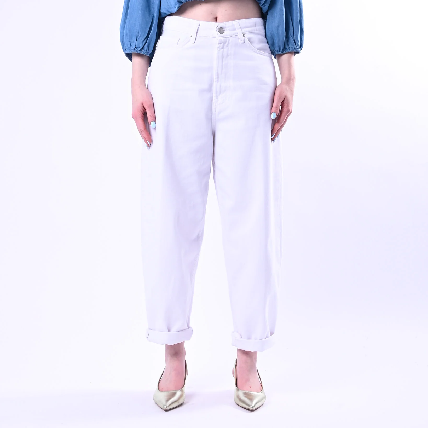 VICOLO - PANTALONE LAILA BULL DENIM RELAXED FIT ART.DAB5225/B - BIANCO - Image 2