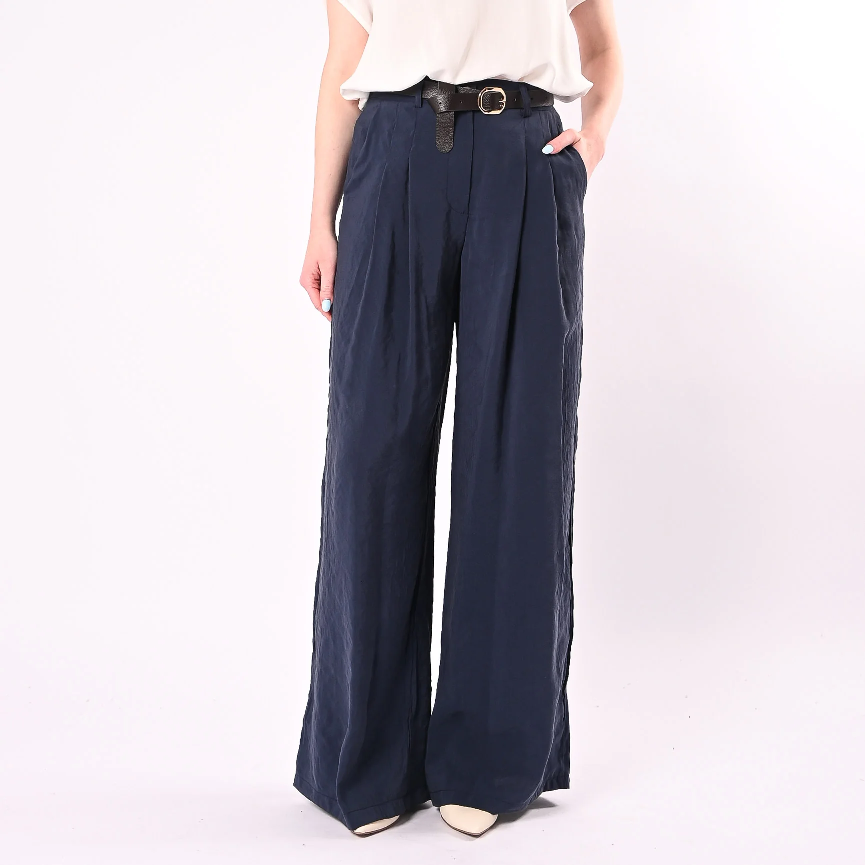 VICOLO - PANTALONE PALAZZO IN CUPRO ART.TAB2072/B - BLU