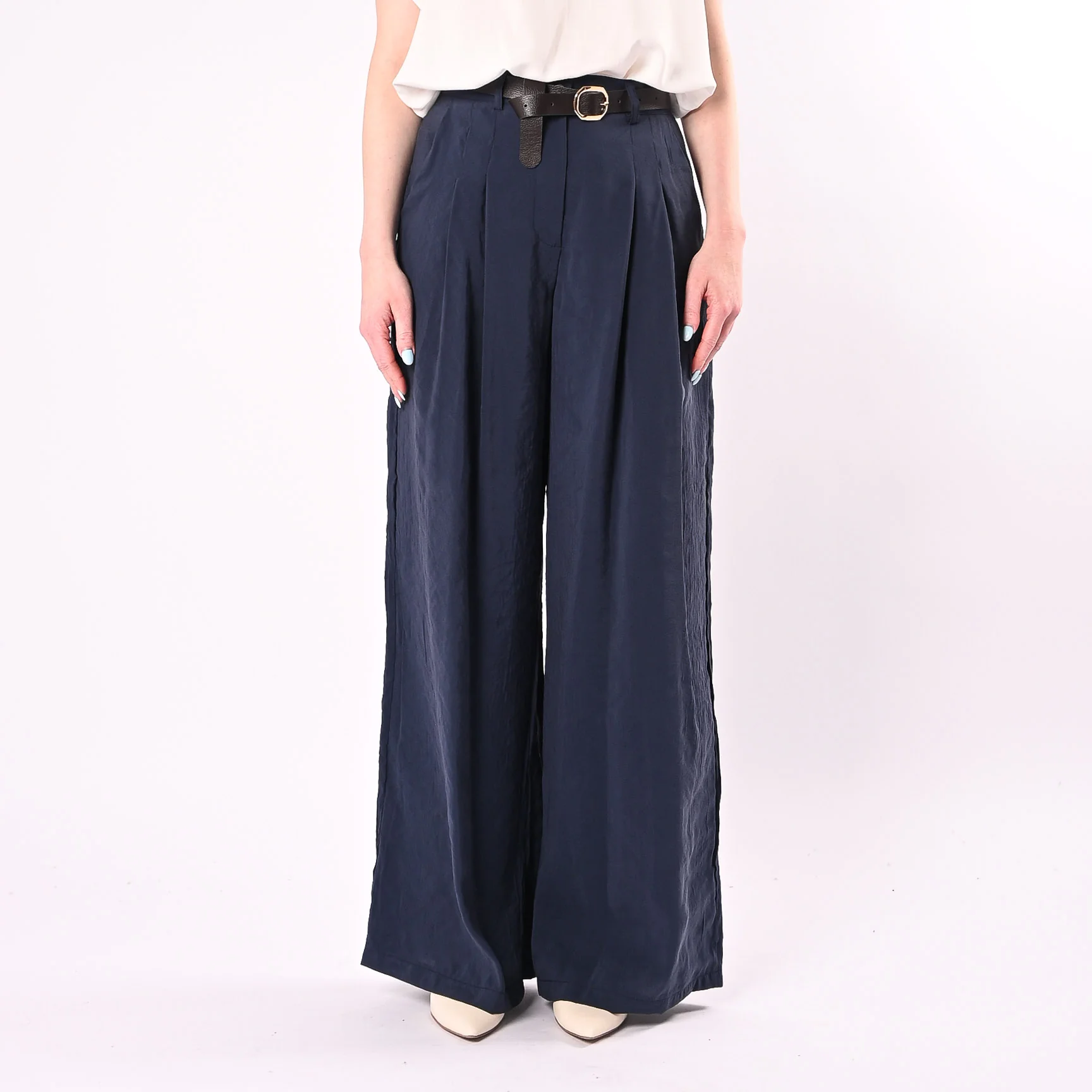 VICOLO - PANTALONE PALAZZO IN CUPRO ART.TAB2072/B - BLU - Image 2