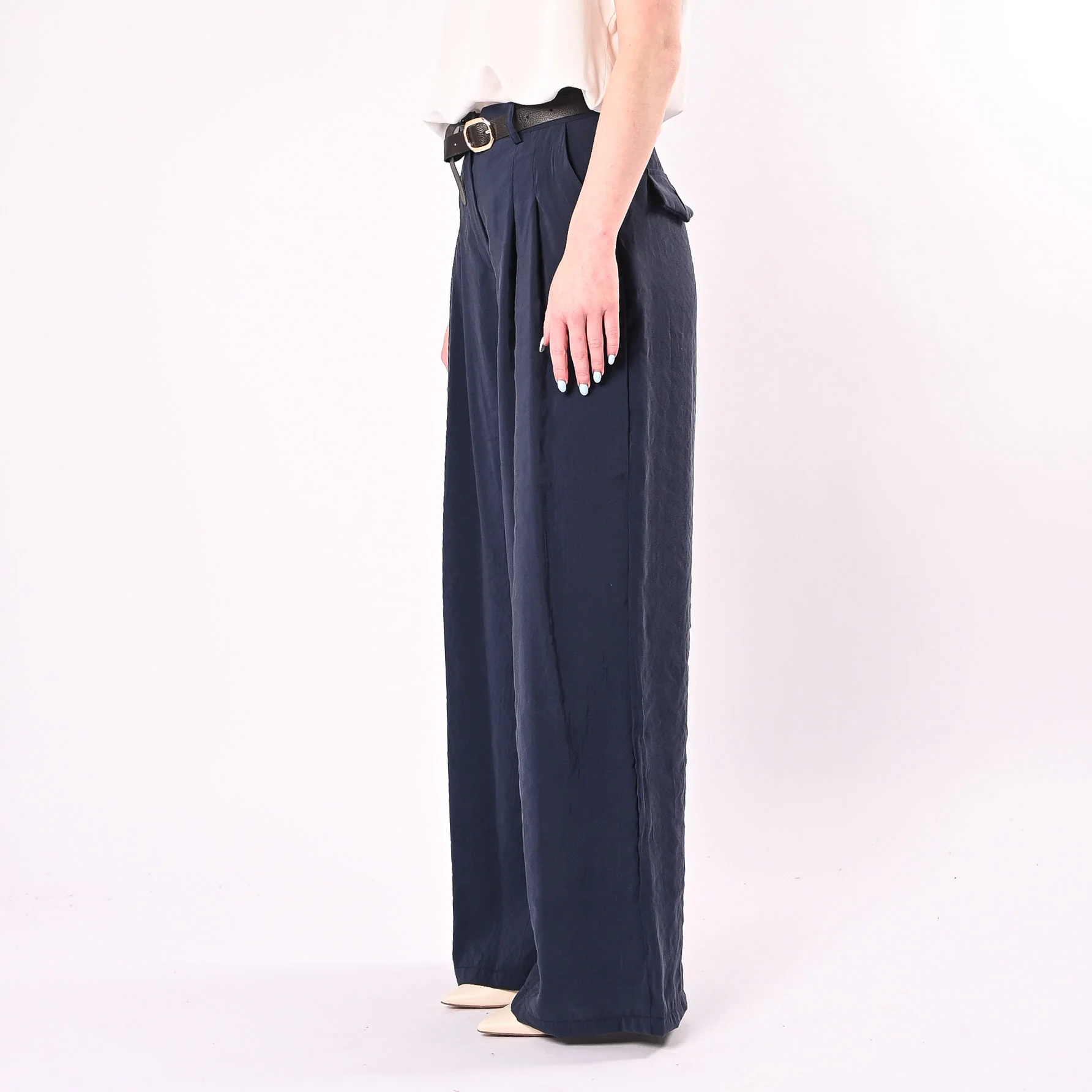 VICOLO - PANTALONE PALAZZO IN CUPRO ART.TAB2072/B - BLU - Image 3