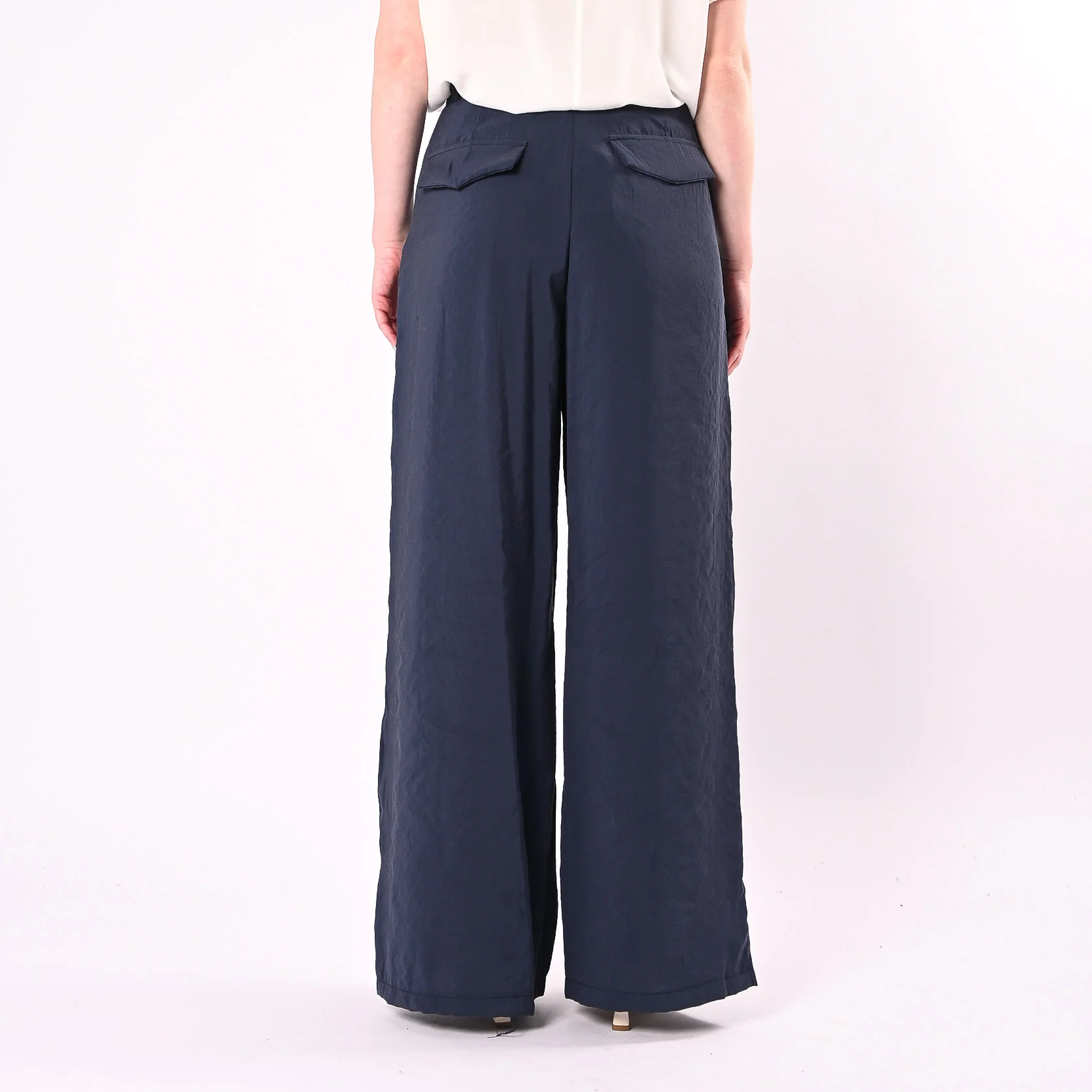 VICOLO - PANTALONE PALAZZO IN CUPRO ART.TAB2072/B - BLU - Image 4
