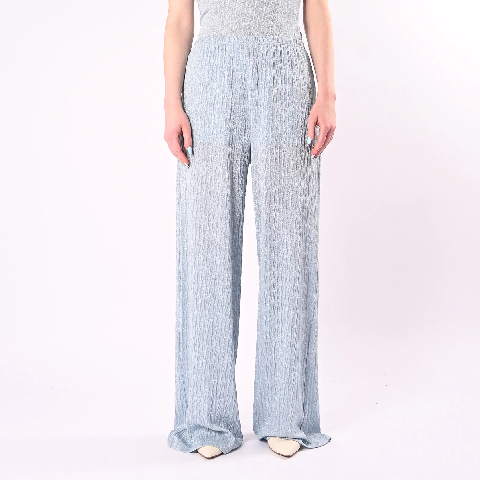 VICOLO - PANTALONE PALAZZO LUREX PIEGA MISSONI ART. TAB2524/C - CELESTE - Image 2