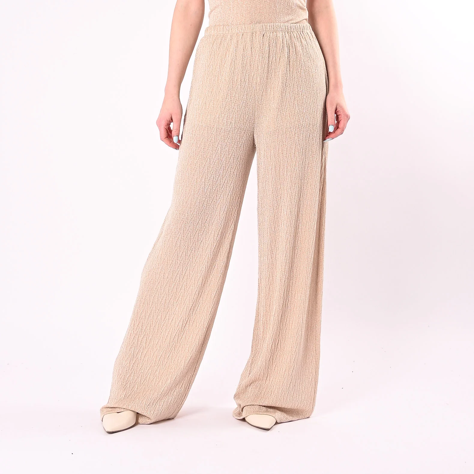VICOLO - PANTALONE PALAZZO LUREX PIEGA MISSONI ART. TAB2524/V - VANIGLIA