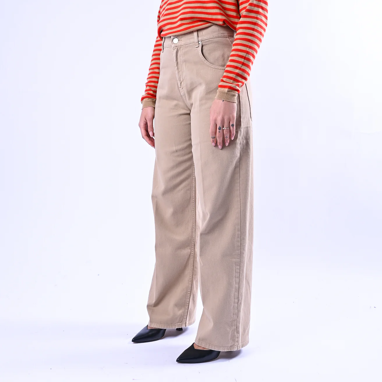 VICOLO - PANTALONE PALAZZO MIA IN BULL DENIM ART.DAB5148 - BEIGE - Image 3