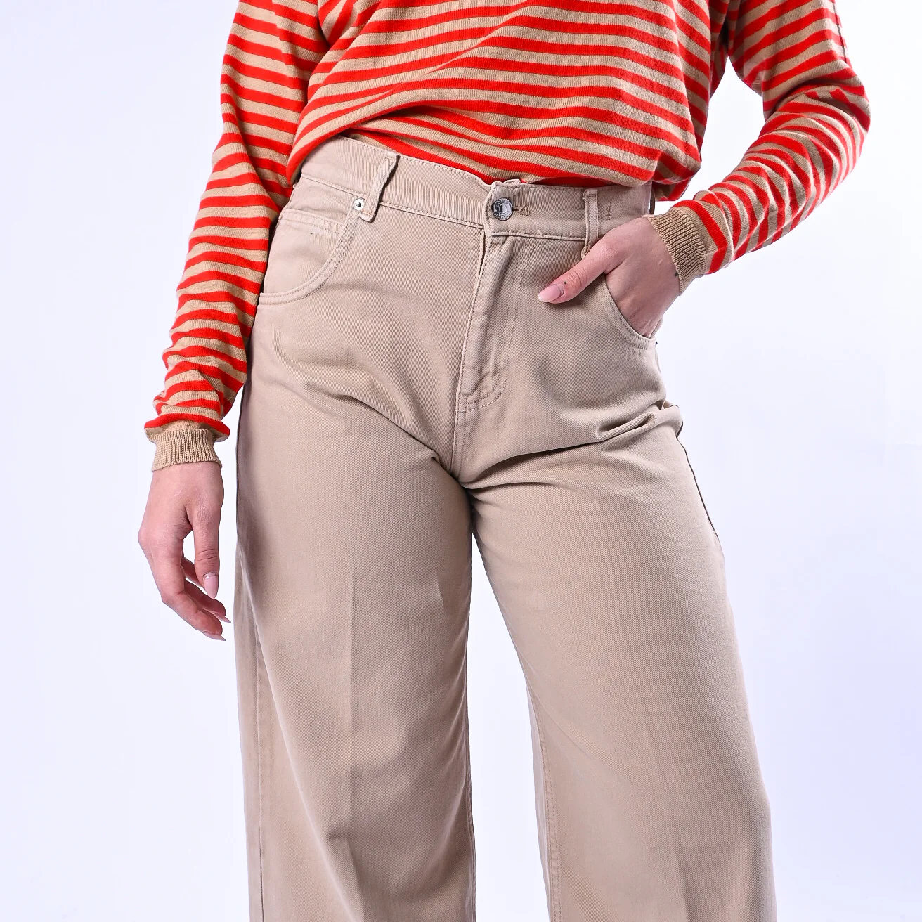 VICOLO - PANTALONE PALAZZO MIA IN BULL DENIM ART.DAB5148 - BEIGE - Image 5