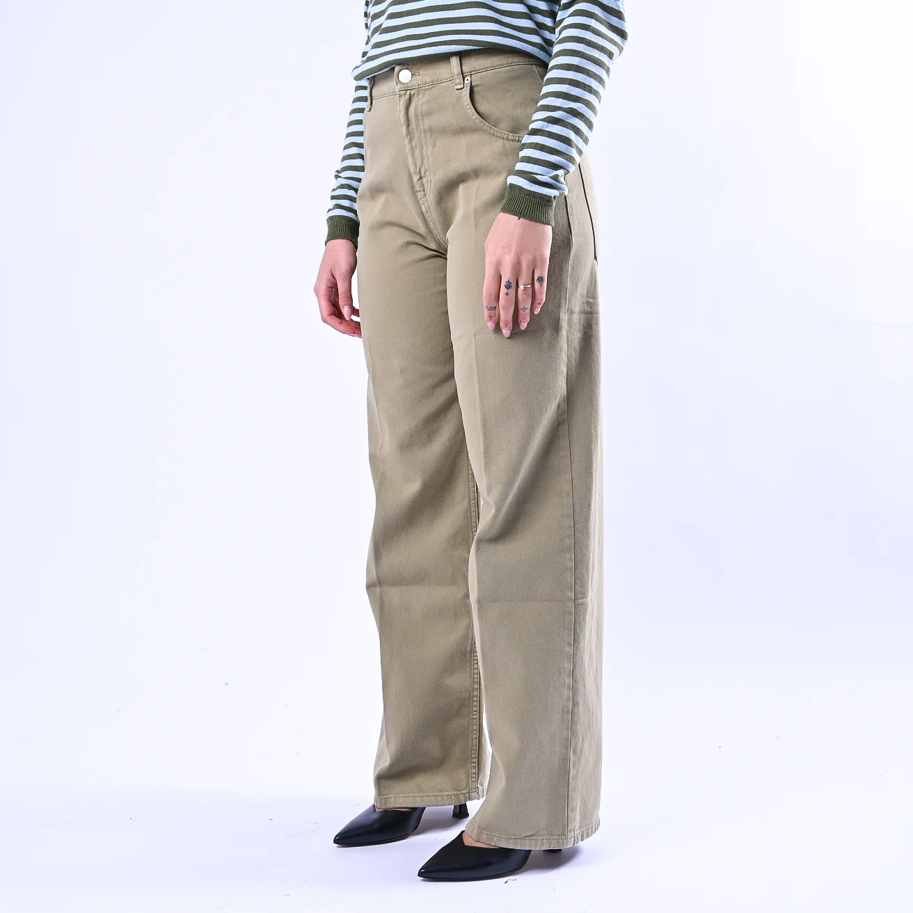 VICOLO - PANTALONE PALAZZO MIA IN BULL DENIM ART.DAB5148 - VERDE - Image 3