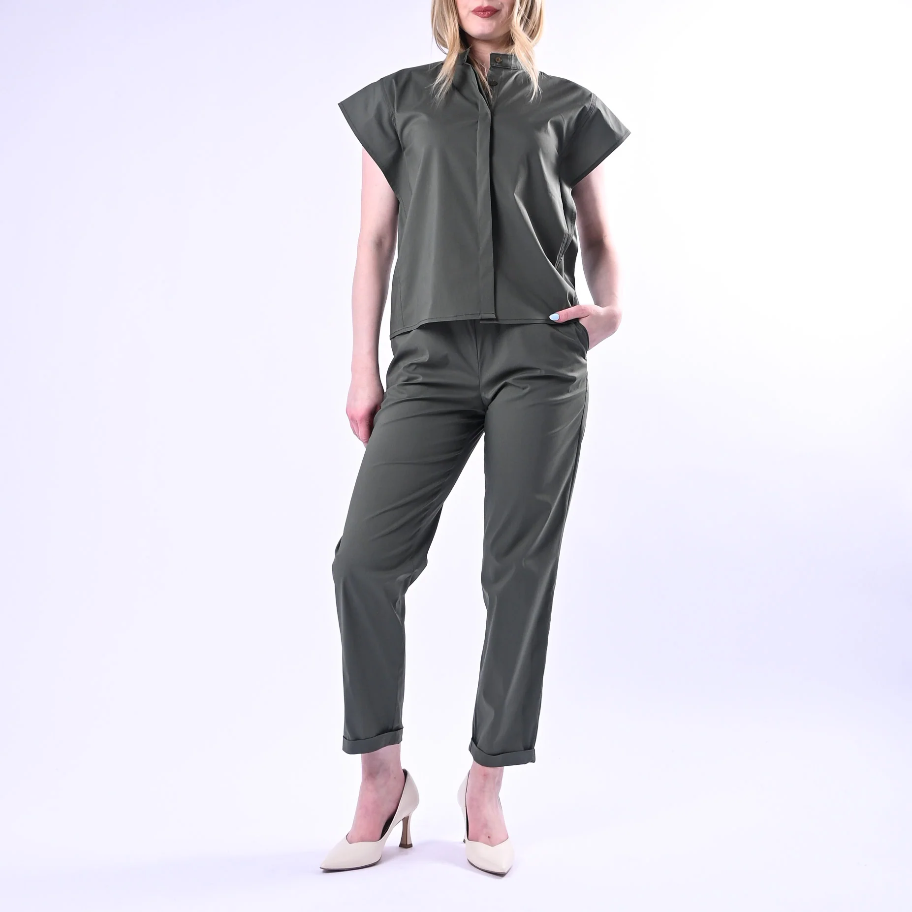 VICOLO - PANTALONE POPELINE CON COULISSE ART.TAB1761/M - MILITARE - Image 6
