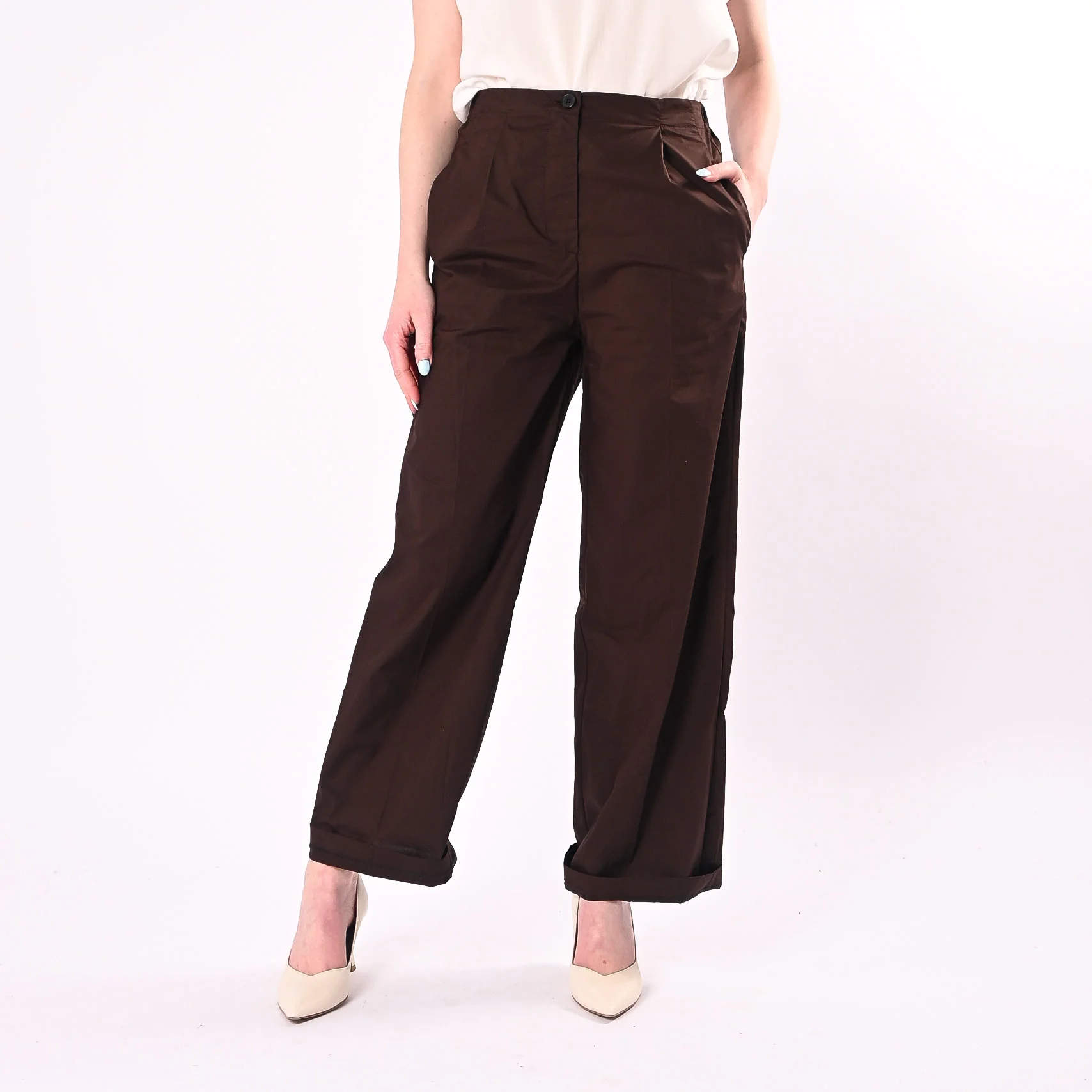 VICOLO - PANTALONE POPELINE DRITTO CON PENCES ART. TAB2001/F - FONDENTE