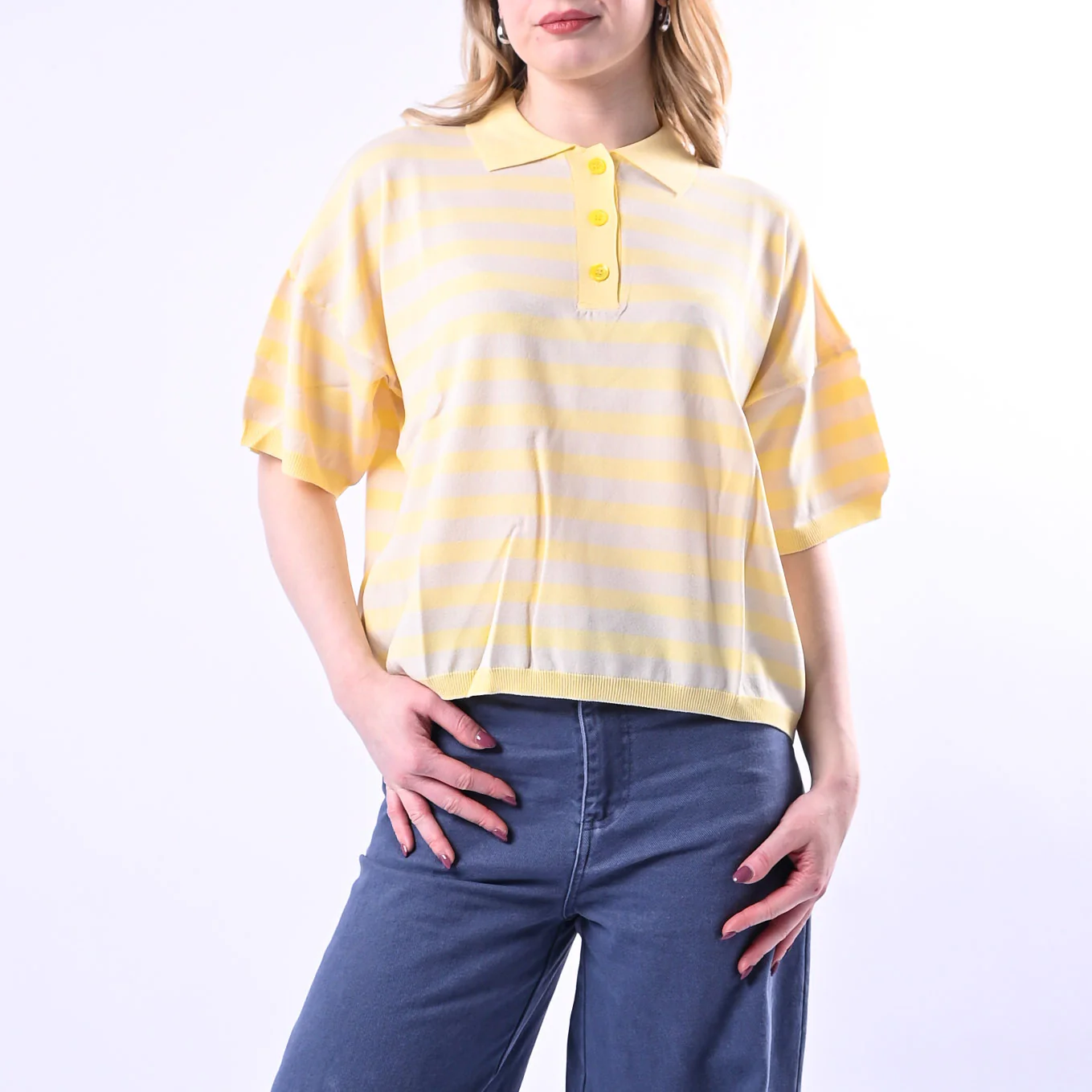 VICOLO - POLO IN MAGLIA A RIGHE ART.2AB2066 - GIALLO/BEIGE