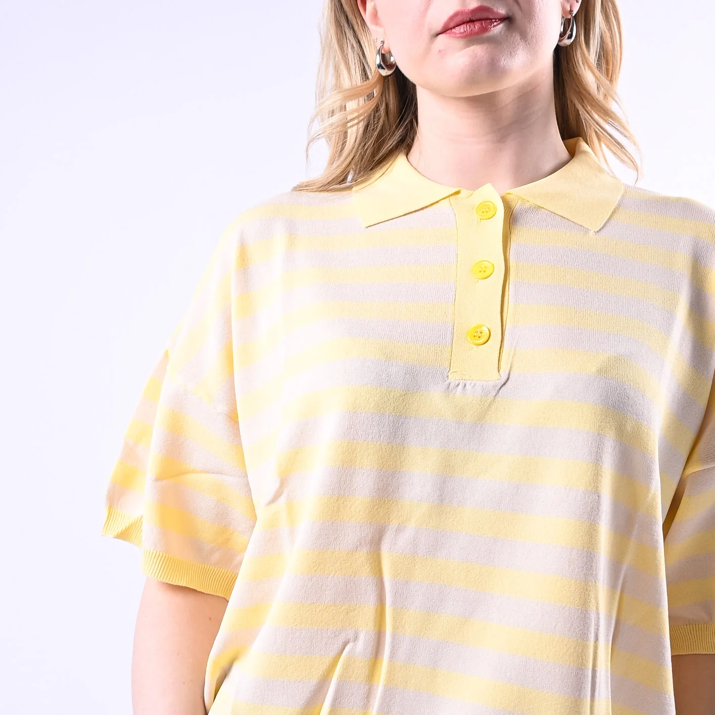 VICOLO - POLO IN MAGLIA A RIGHE ART.2AB2066 - GIALLO/BEIGE - Image 5