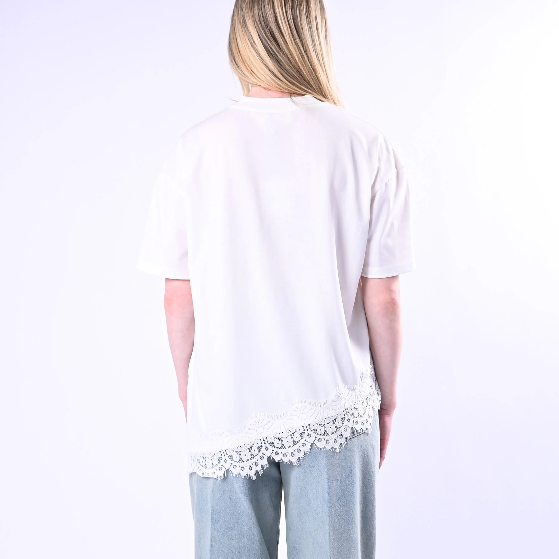 VICOLO - T-SHIRT ASIMMETRICA CON PIZZO ART.RAB0598/N - NATURALE - Image 4