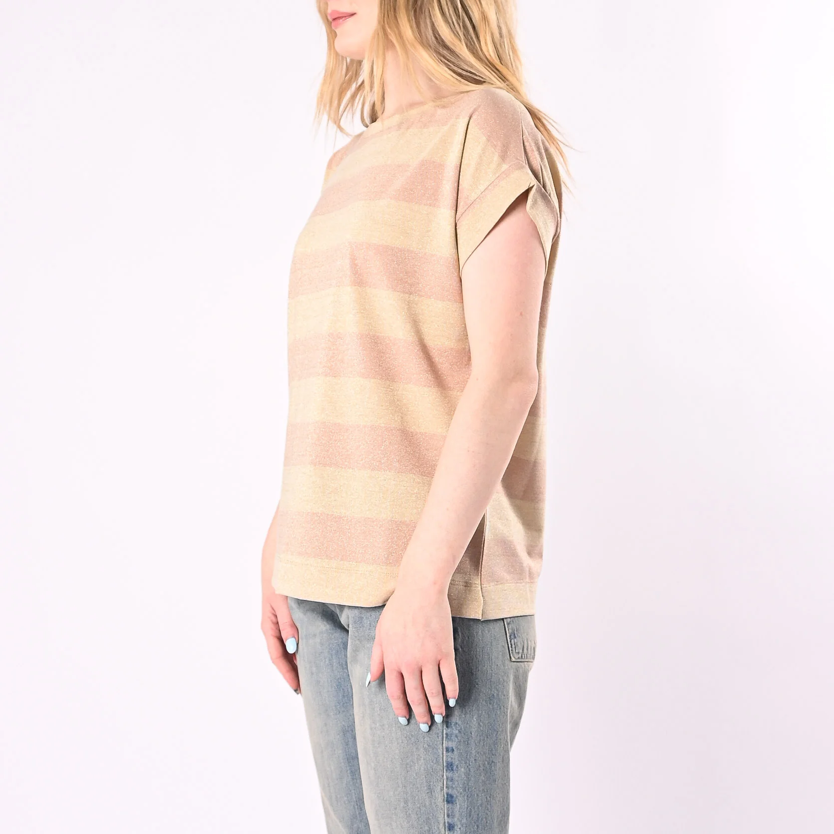 VICOLO - T-SHIRT OVER RIGA LUREX ART. UAB0401/RO - ROSA/ORO - Image 3