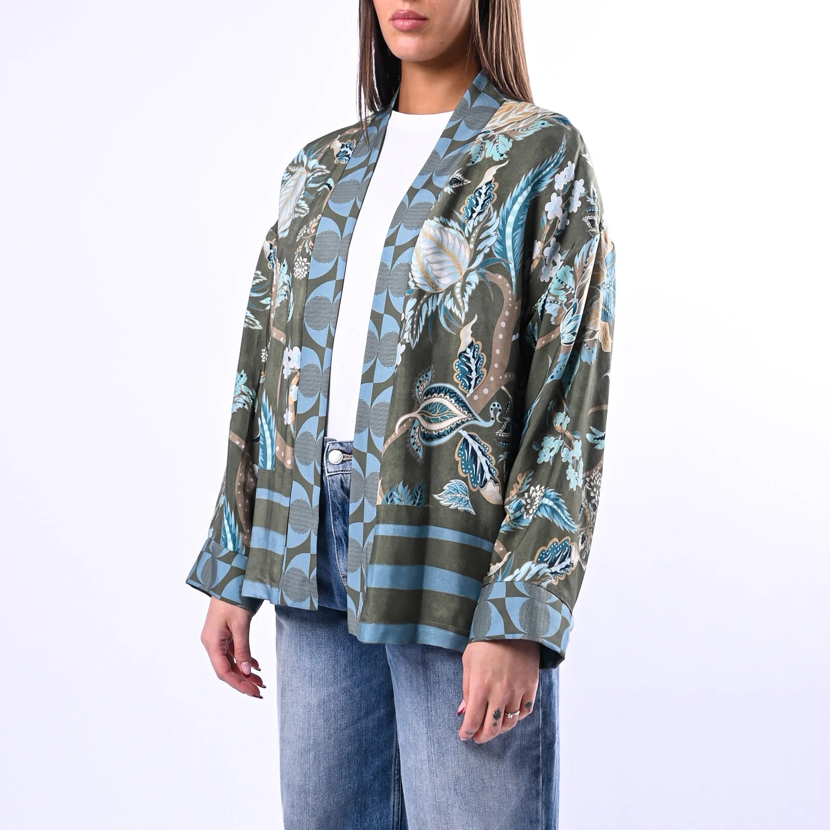 WU'SIDE - GIACCA/KIMONO FANTASIA FLOREALE ART.26251 - VERDE - Image 3
