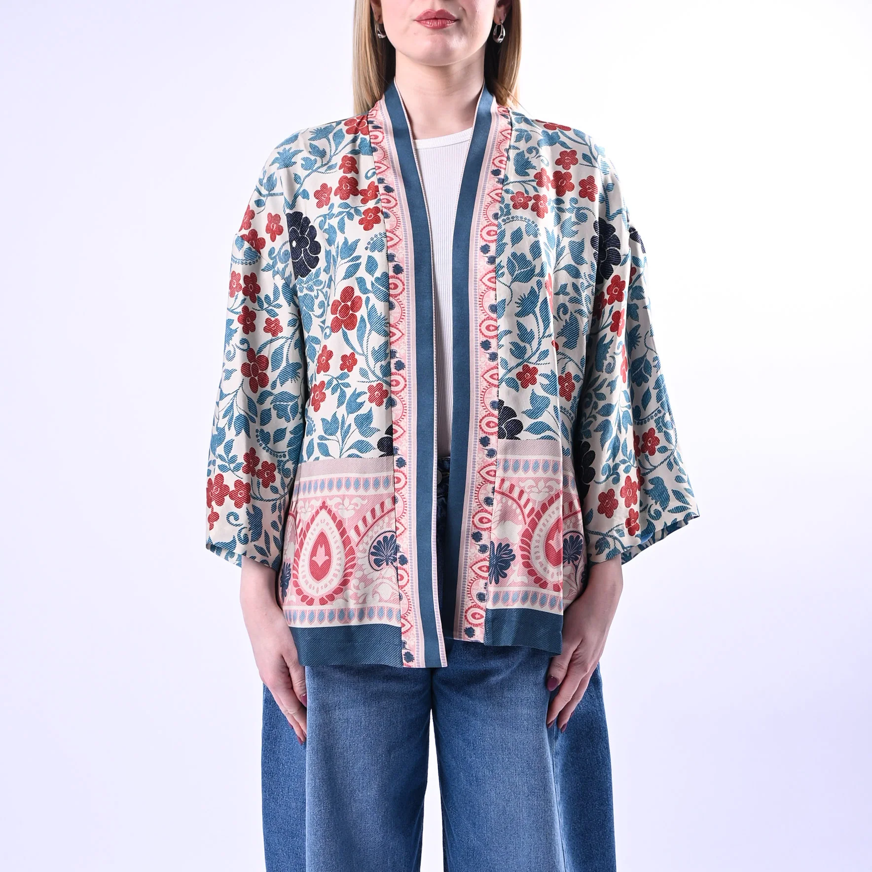 WU'SIDE - GIACCA/KIMONO FANTASIA FLOREALE ART.26278 - AZZURRO/PANNA/ROSA - Image 2
