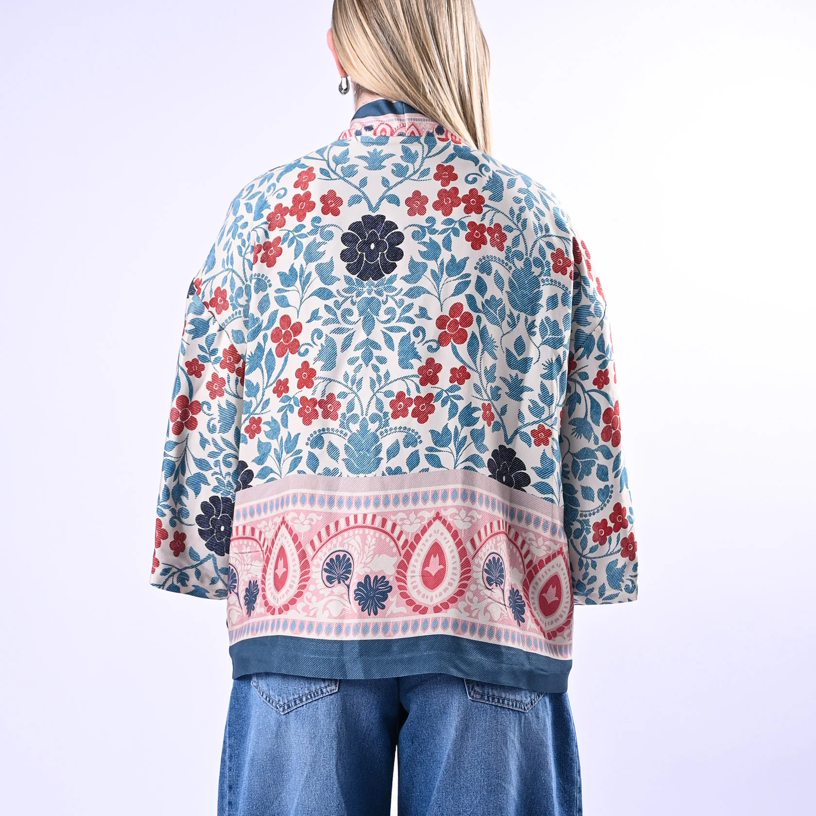 WU'SIDE - GIACCA/KIMONO FANTASIA FLOREALE ART.26278 - AZZURRO/PANNA/ROSA - Image 3