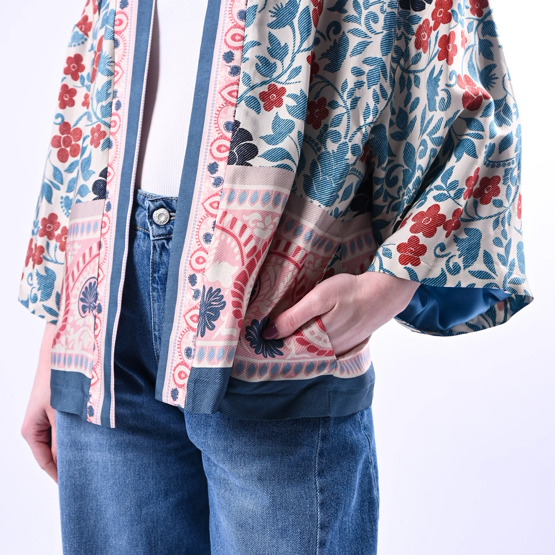 WU'SIDE - GIACCA/KIMONO FANTASIA FLOREALE ART.26278 - AZZURRO/PANNA/ROSA - Image 4
