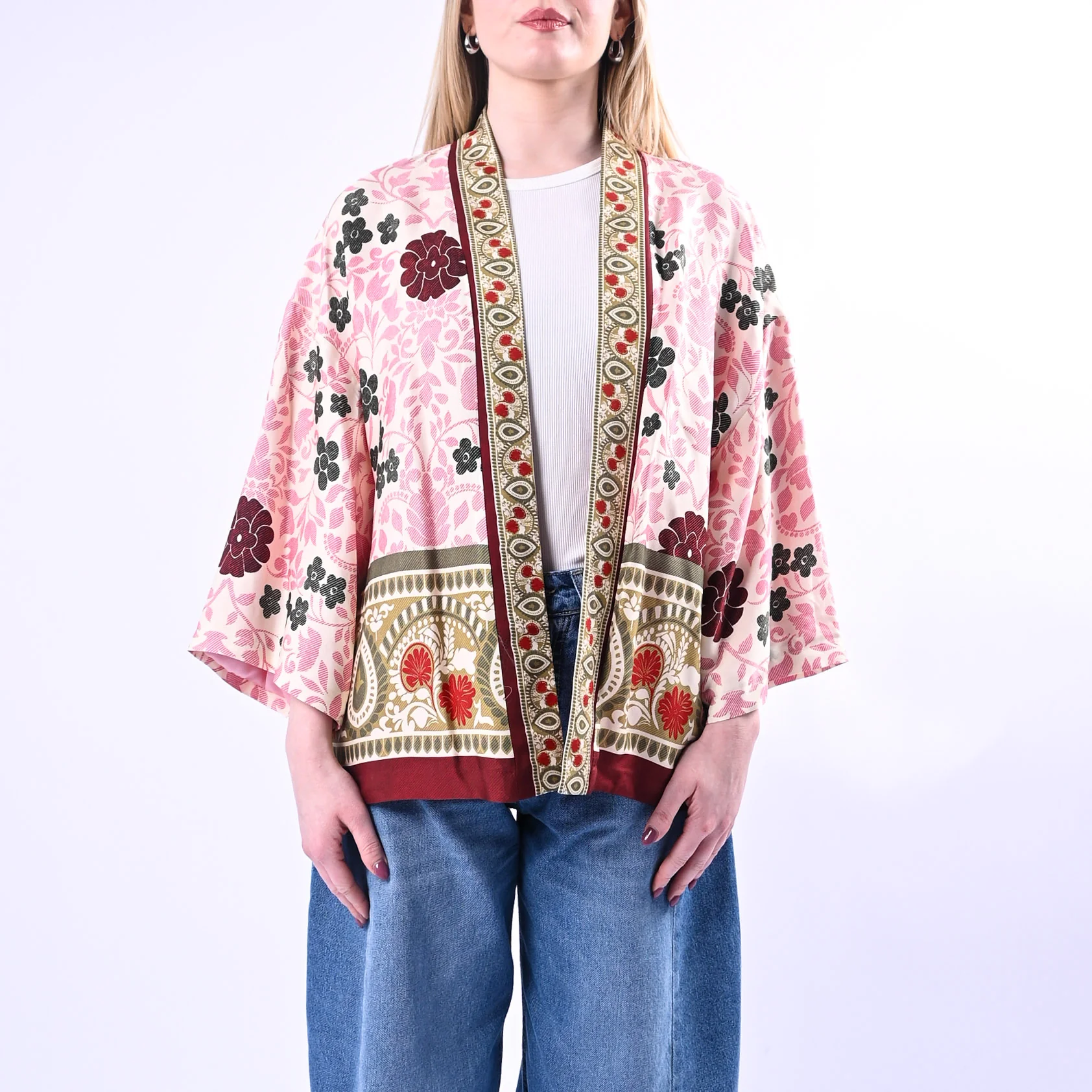 WU'SIDE - GIACCA/KIMONO FANTASIA FLOREALE ART.26278 - ROSA/VERDE/BORDEAUX - Image 2