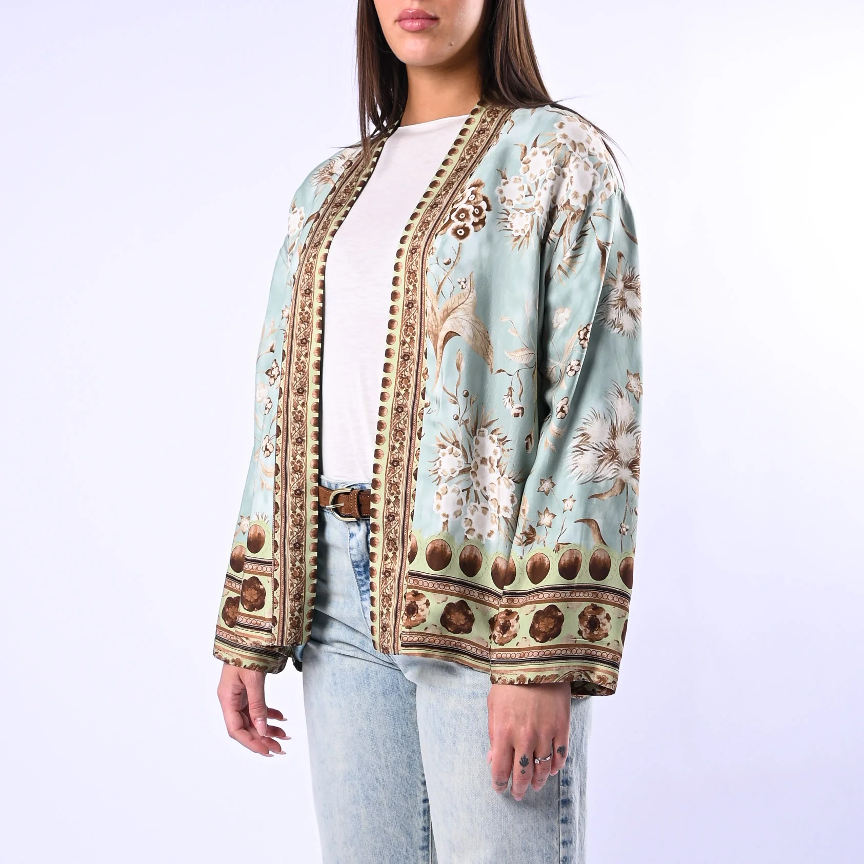 WU'SIDE - GIACCA/KIMONO FANTASIA FLOREALE ART.26296 - MENTA/BEIGE - Image 3