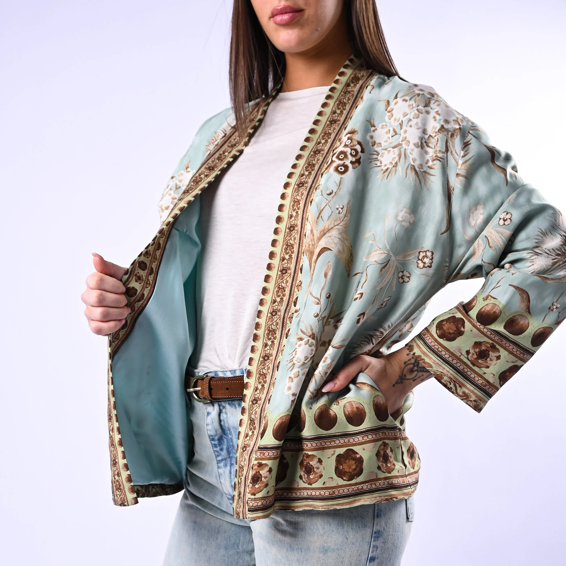 WU'SIDE - GIACCA/KIMONO FANTASIA FLOREALE ART.26296 - MENTA/BEIGE - Image 5