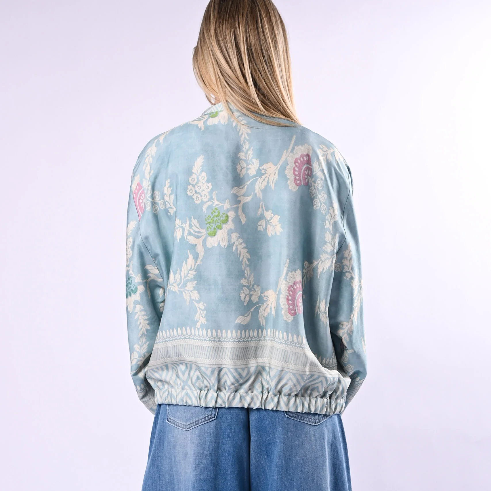 WU'SIDE - KIMONO/BOMBER FANTASIA FLOREALE ART.26285/A - AZZURRO - Image 4