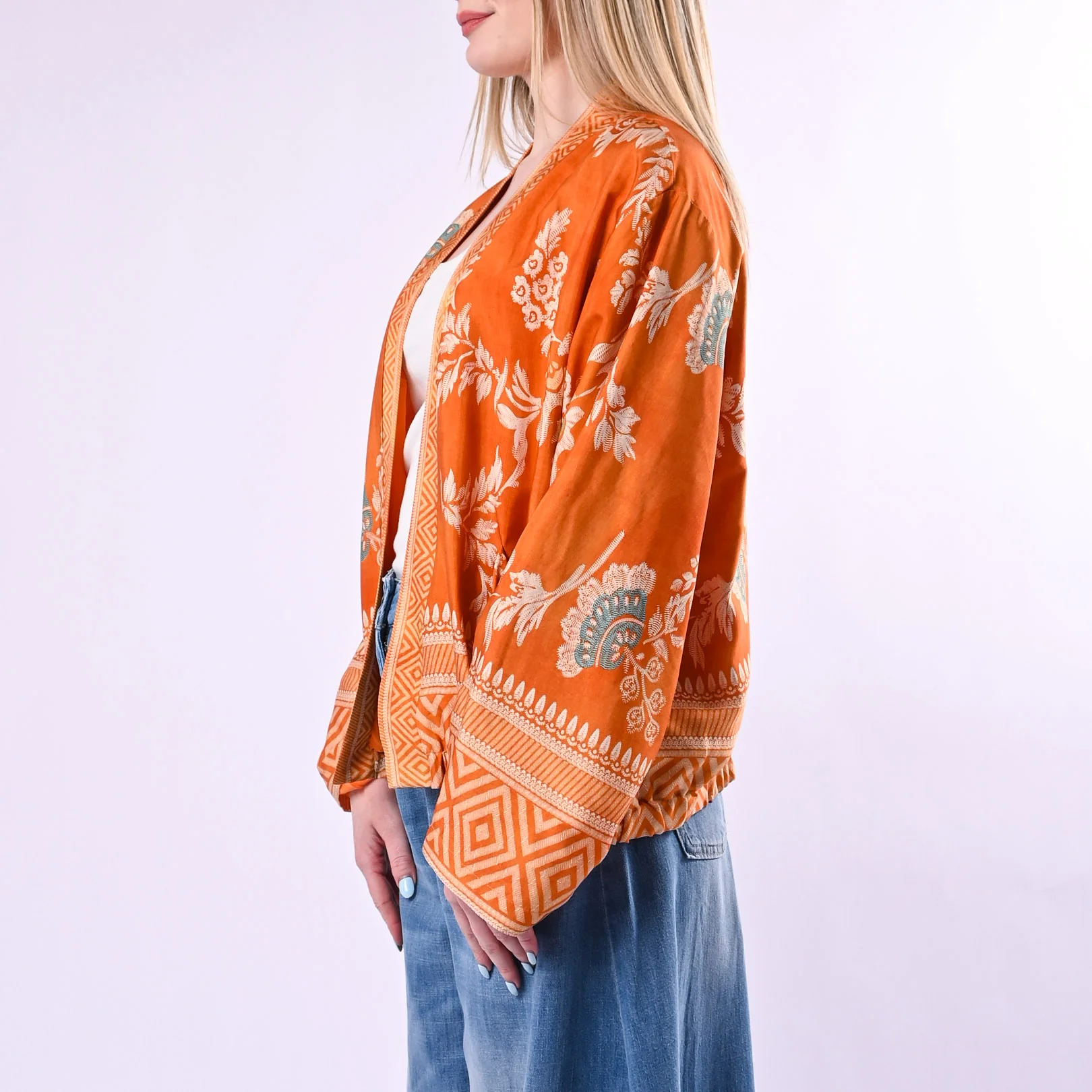WU'SIDE - KIMONO/BOMBER FANTASIA FLOREALE ART.26285/AR - ARANCIO - Image 3