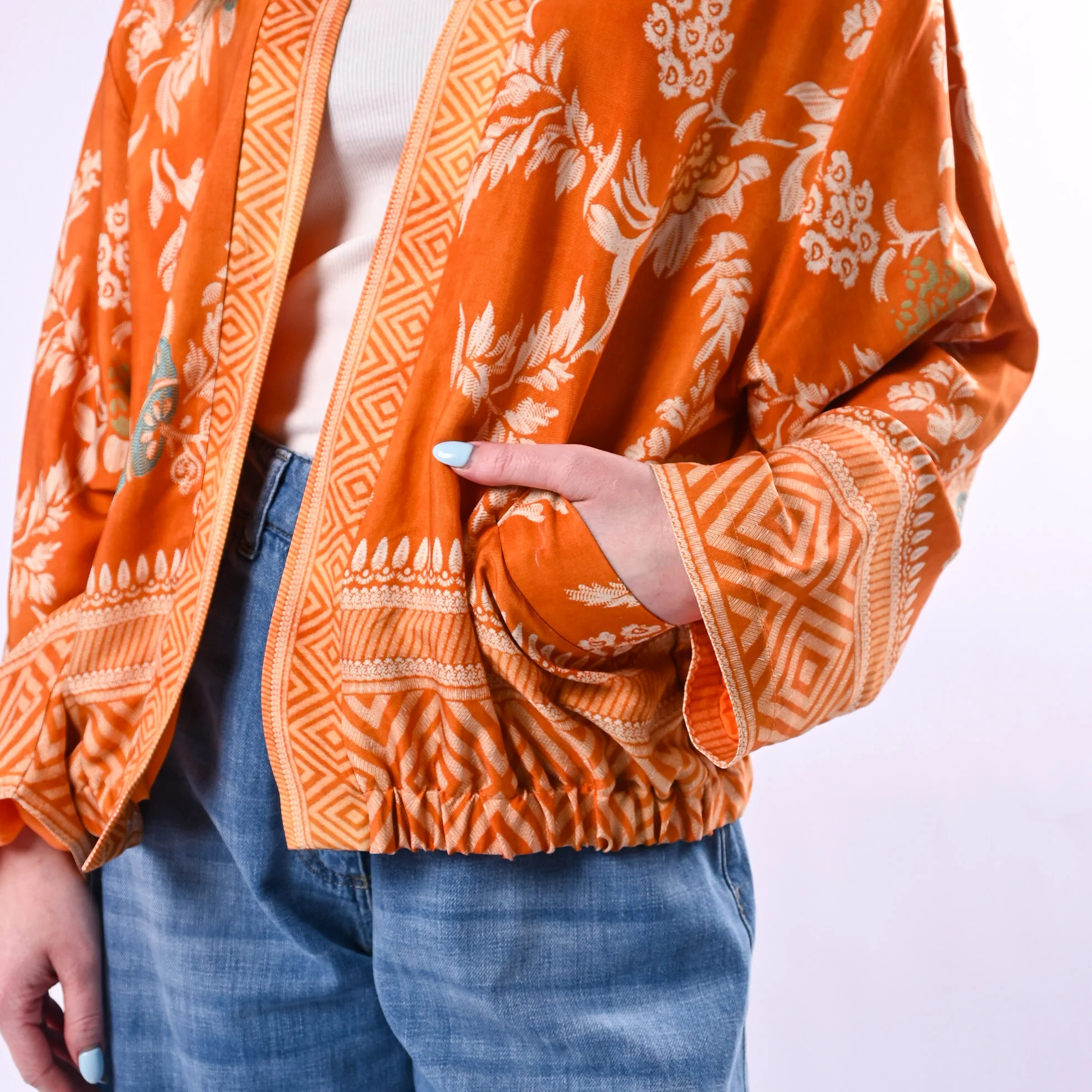 WU'SIDE - KIMONO/BOMBER FANTASIA FLOREALE ART.26285/AR - ARANCIO - Image 5
