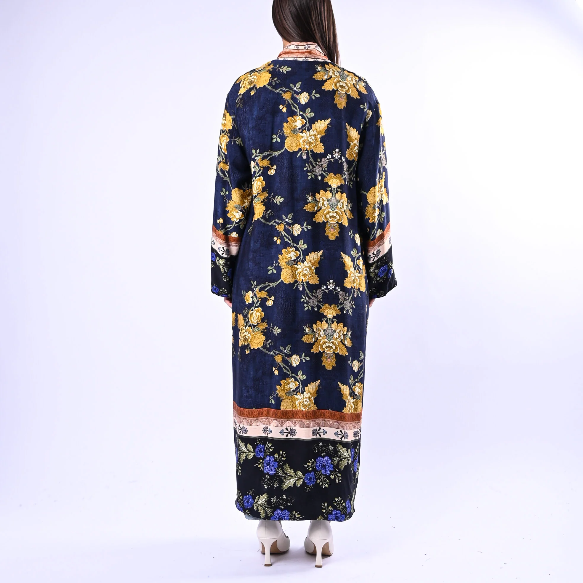 WU'SIDE - KIMONO LUNGO FANTASIA FLOREALE ART.26258 - BLU/ORO/PANNA - Image 4