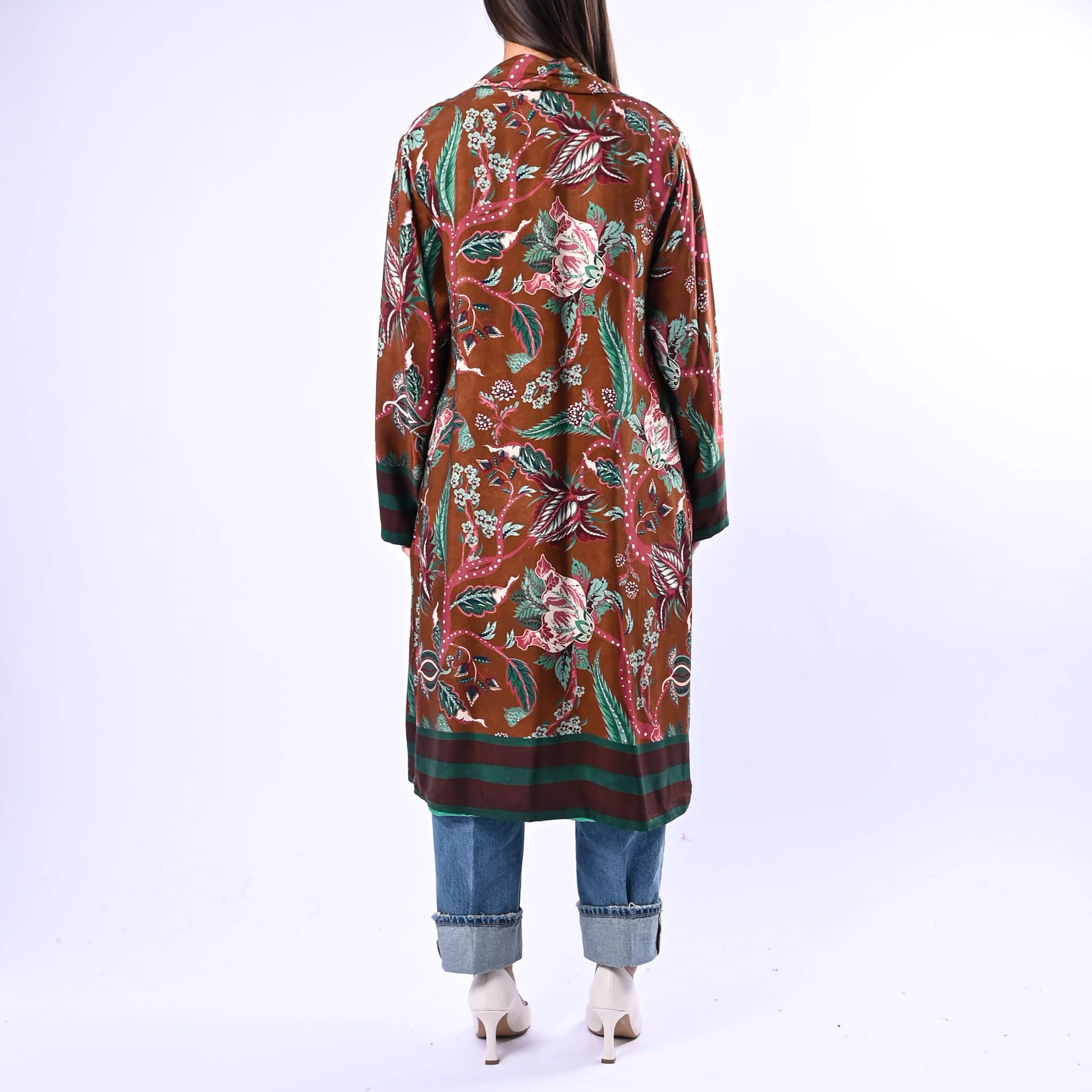 WU'SIDE - KIMONO MEDIO FANTASIA FLOREALE ART.25288N - MARRONE/TURCHESE - Image 4