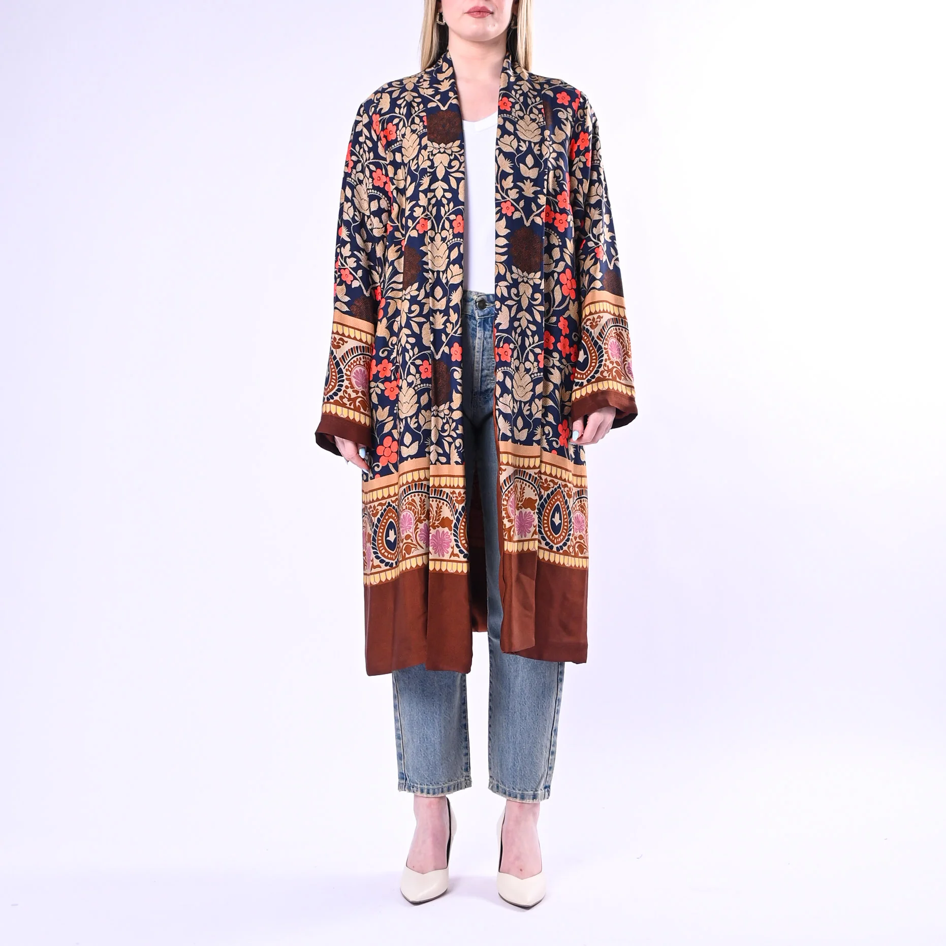 WU'SIDE - KIMONO MEDIO FANTASIA FLOREALE ART.26268/B - BLU/ARANCIO/MORO - Image 2