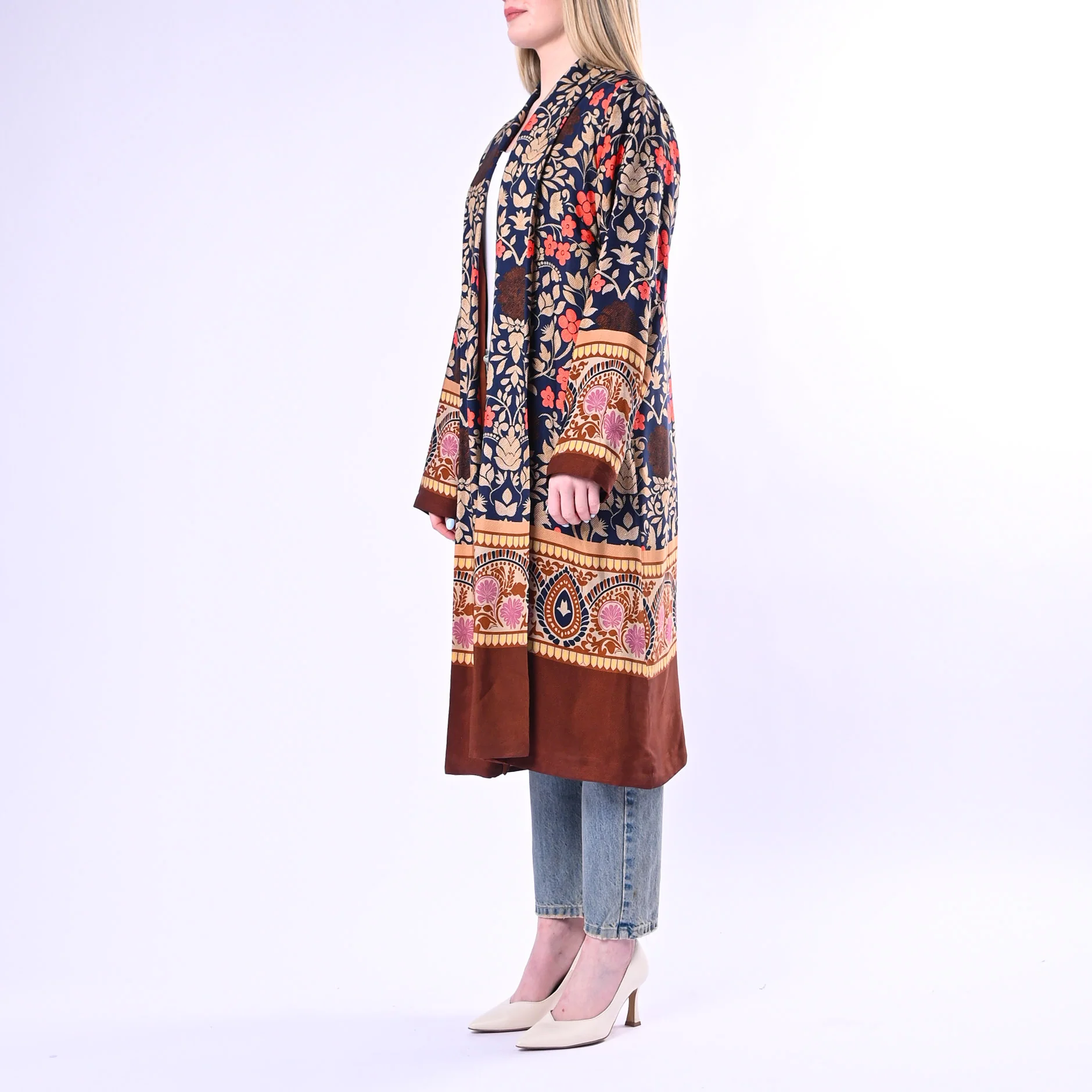 WU'SIDE - KIMONO MEDIO FANTASIA FLOREALE ART.26268/B - BLU/ARANCIO/MORO - Image 3