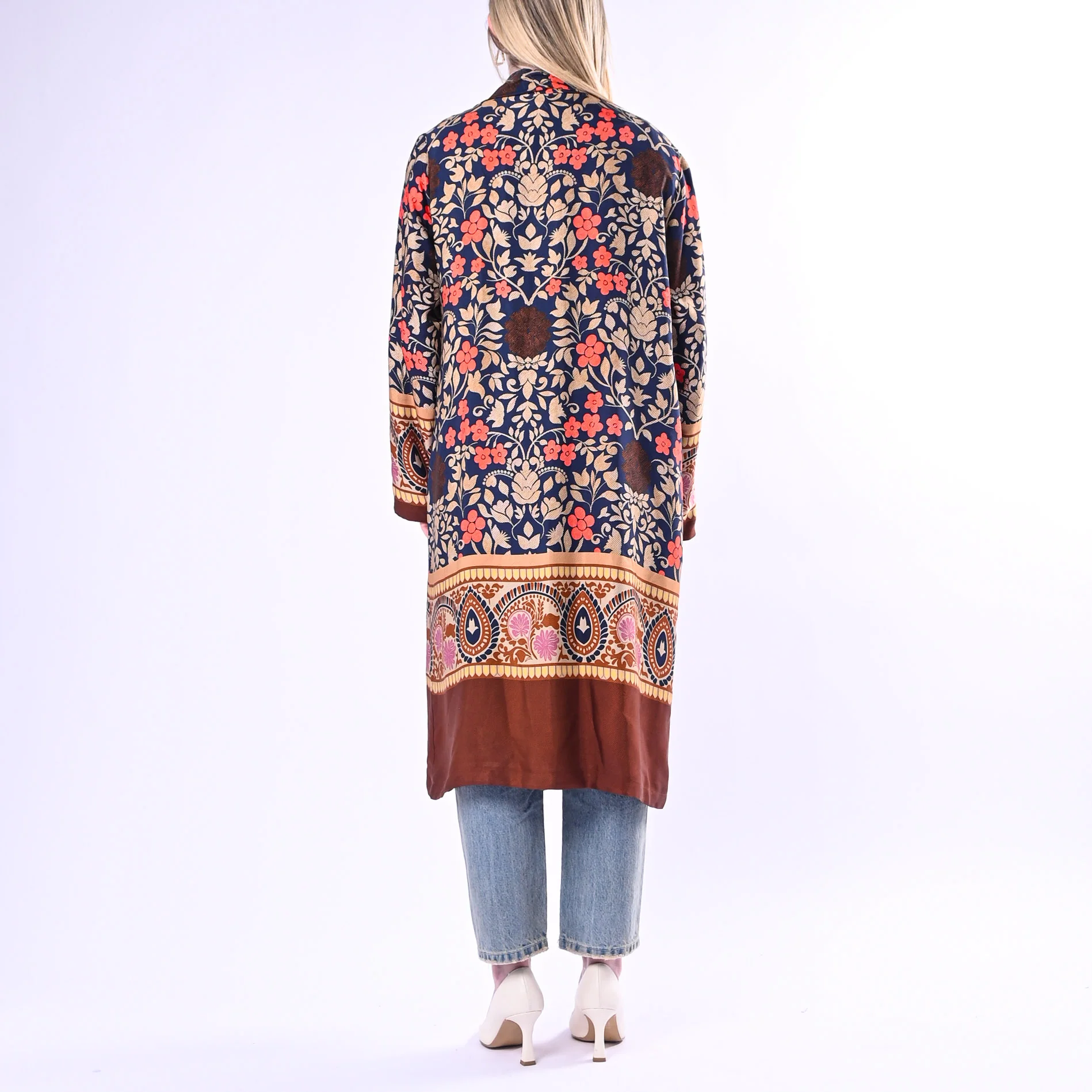 WU'SIDE - KIMONO MEDIO FANTASIA FLOREALE ART.26268/B - BLU/ARANCIO/MORO - Image 4