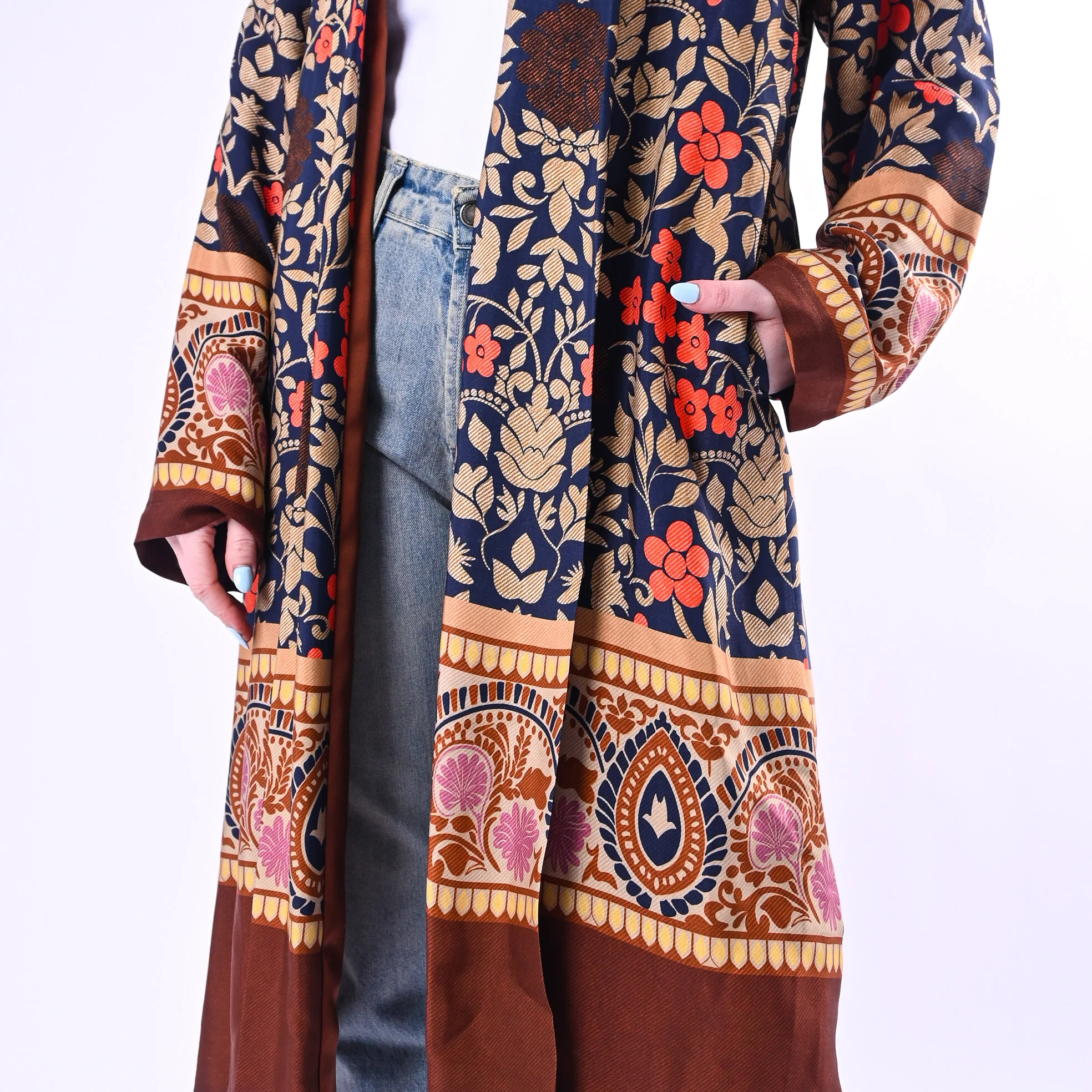 WU'SIDE - KIMONO MEDIO FANTASIA FLOREALE ART.26268/B - BLU/ARANCIO/MORO - Image 5