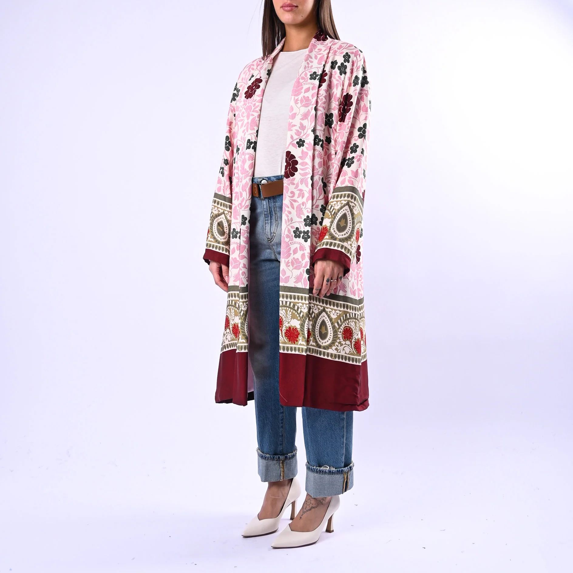 WU'SIDE - KIMONO MEDIO FANTASIA FLOREALE ART.26268 - ROSA/VERDE/BORDEAUX - Image 3