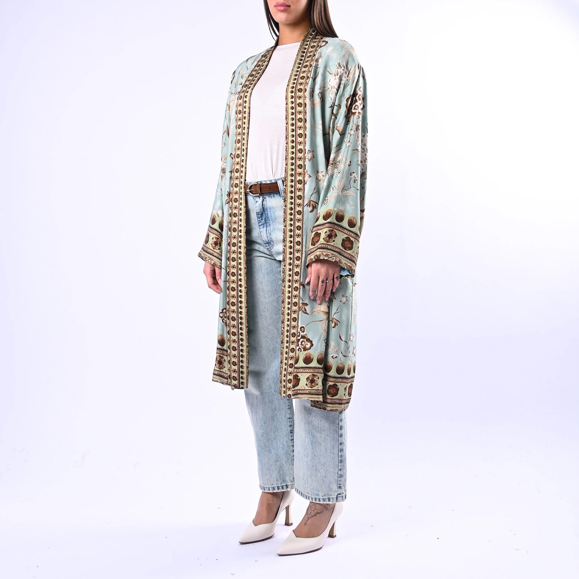 WU'SIDE - KIMONO MEDIO FANTASIA FLOREALE ART.26298 - MENTA/BEIGE - Image 3