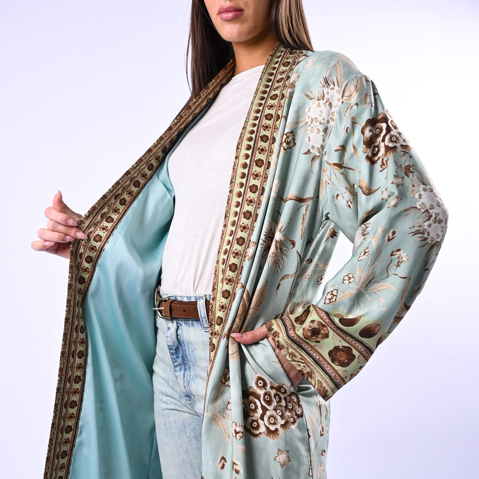 WU'SIDE - KIMONO MEDIO FANTASIA FLOREALE ART.26298 - MENTA/BEIGE - Image 5