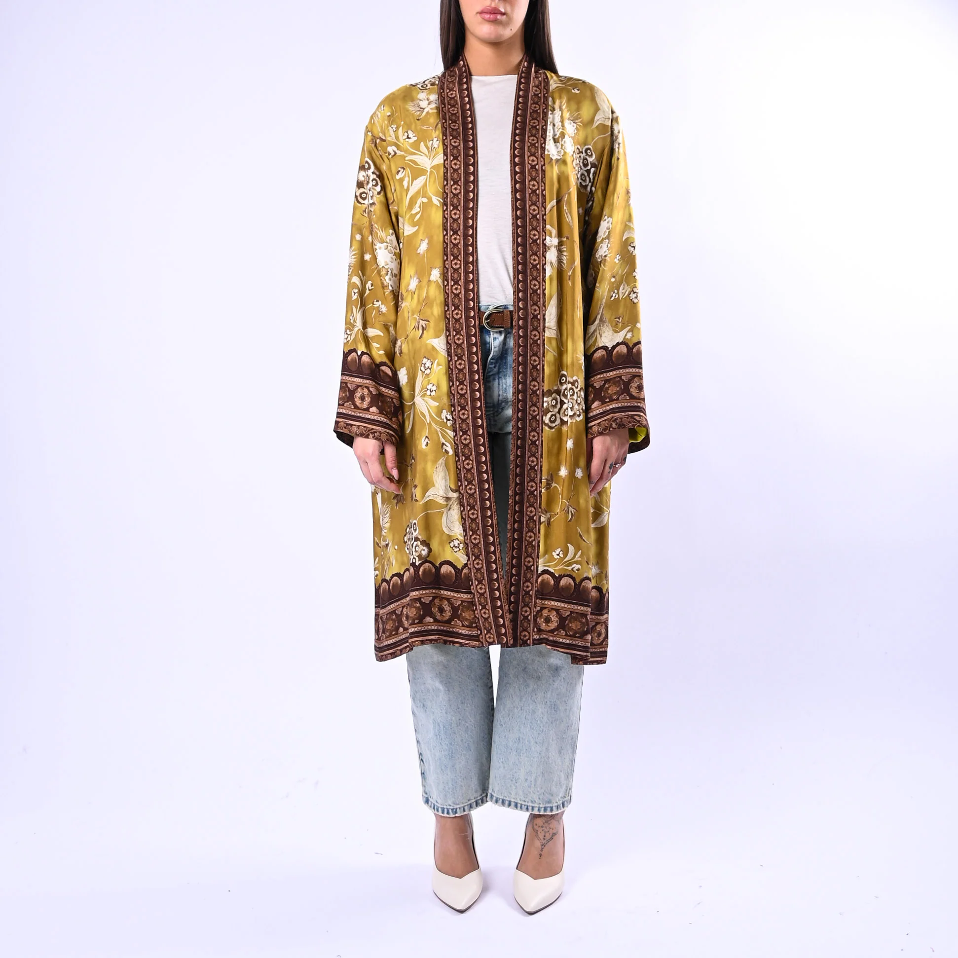 WU'SIDE - KIMONO MEDIO FANTASIA FLOREALE ART.26298 - SENAPE/MORO - Image 2